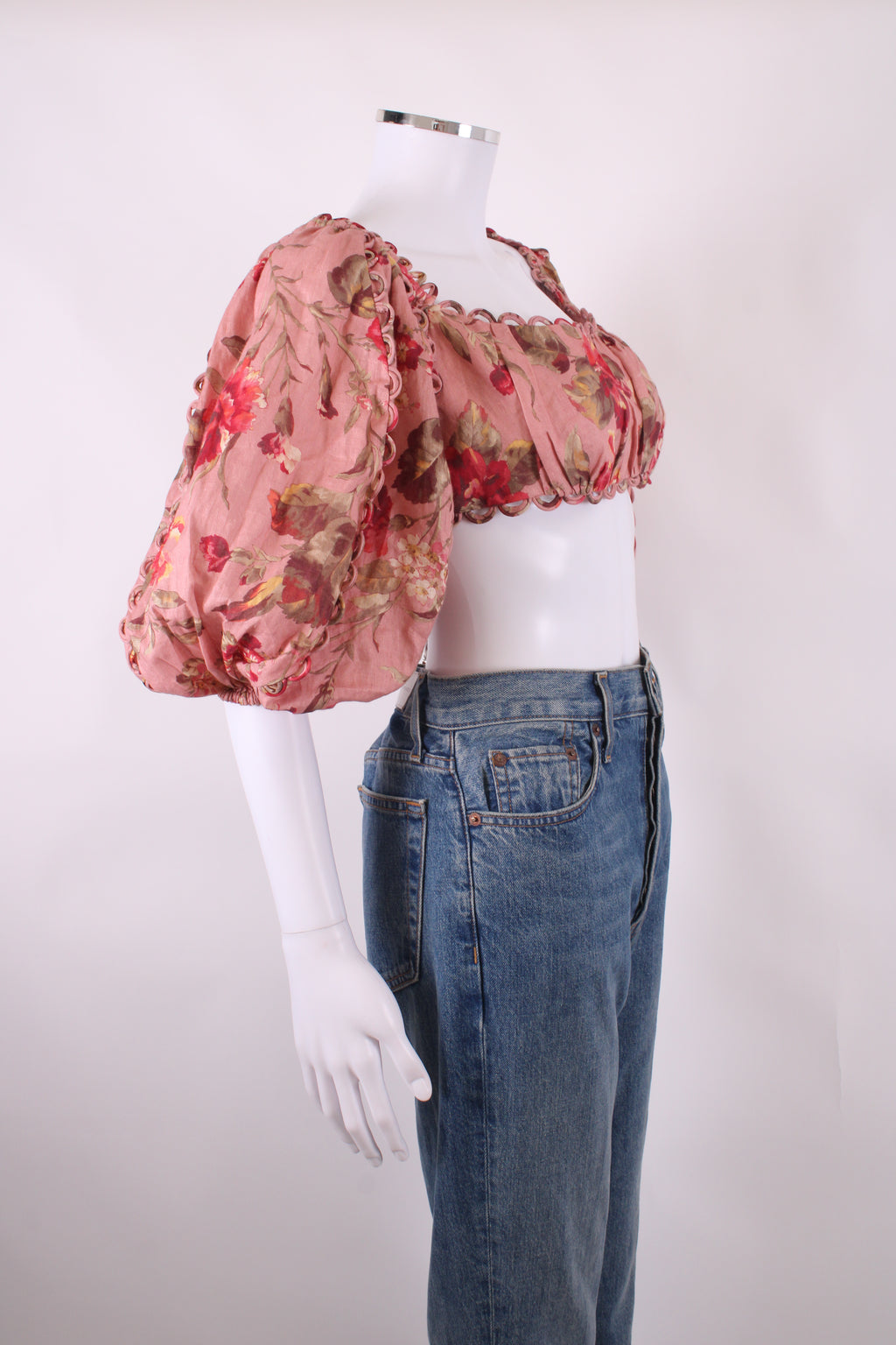 Zimmermann L/S Floral Crop Top Pink/ Red 12