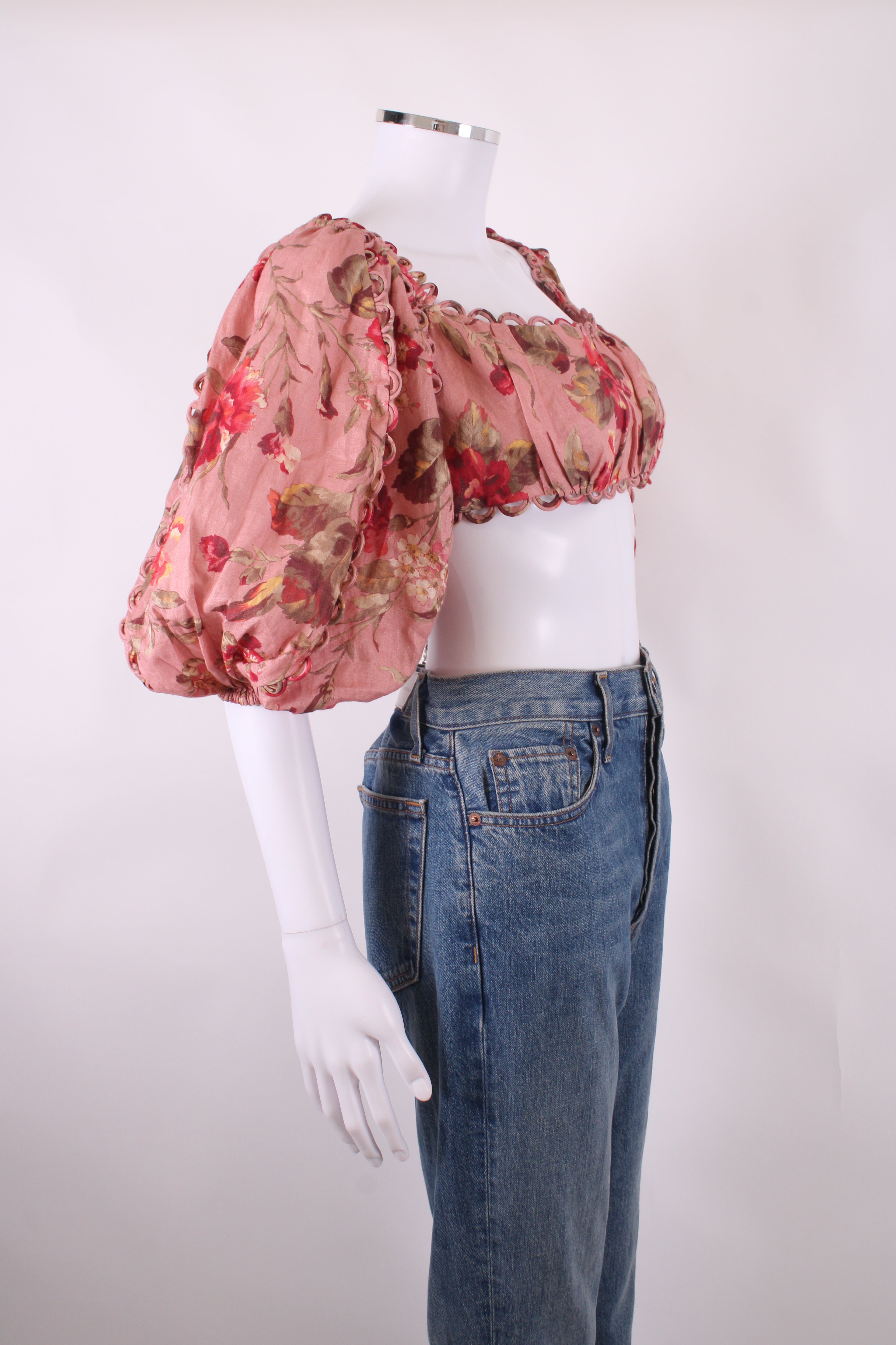 Zimmermann L/S Floral Crop Top Pink/ Red 12