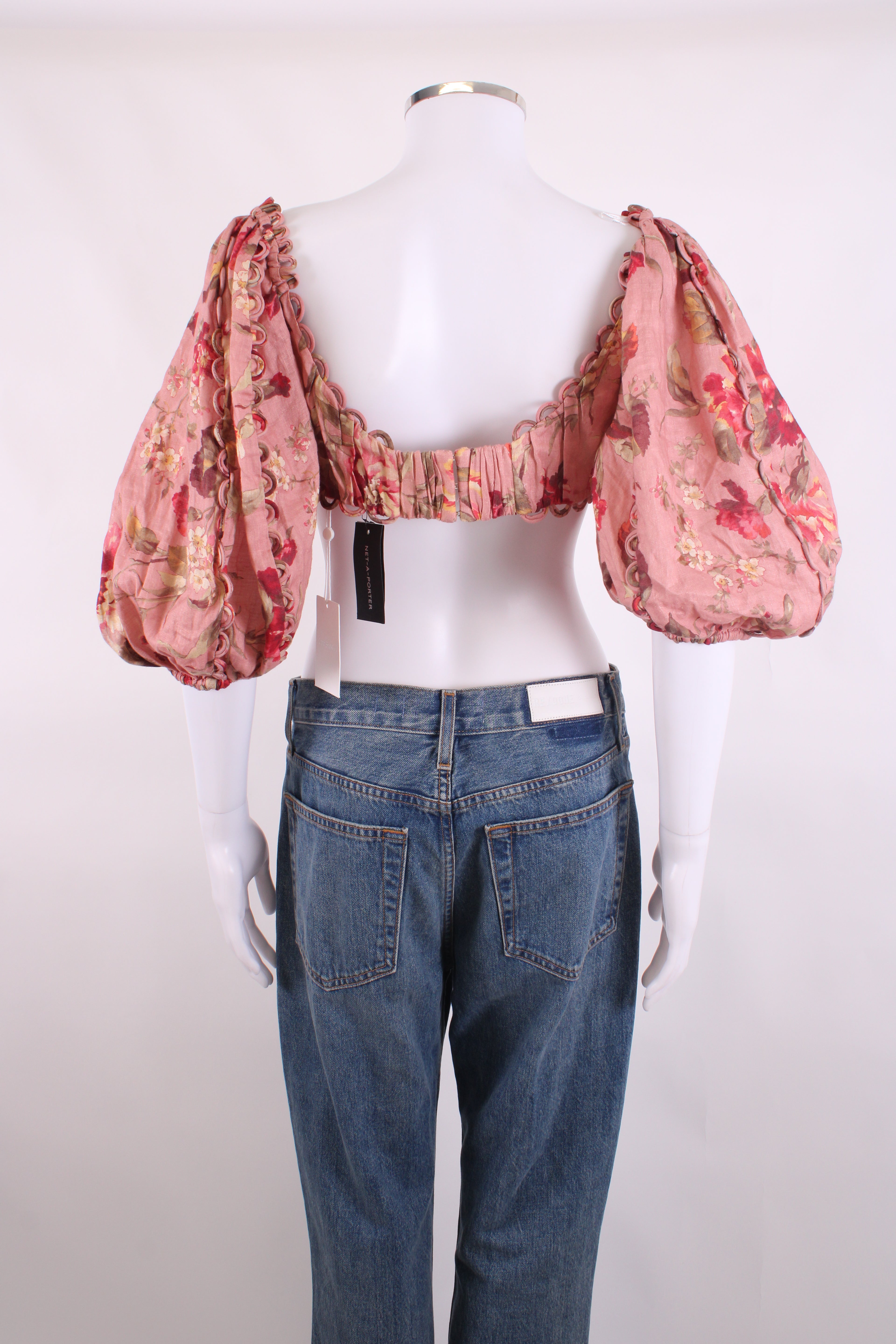 Zimmermann L/S Floral Crop Top Pink/ Red 12
