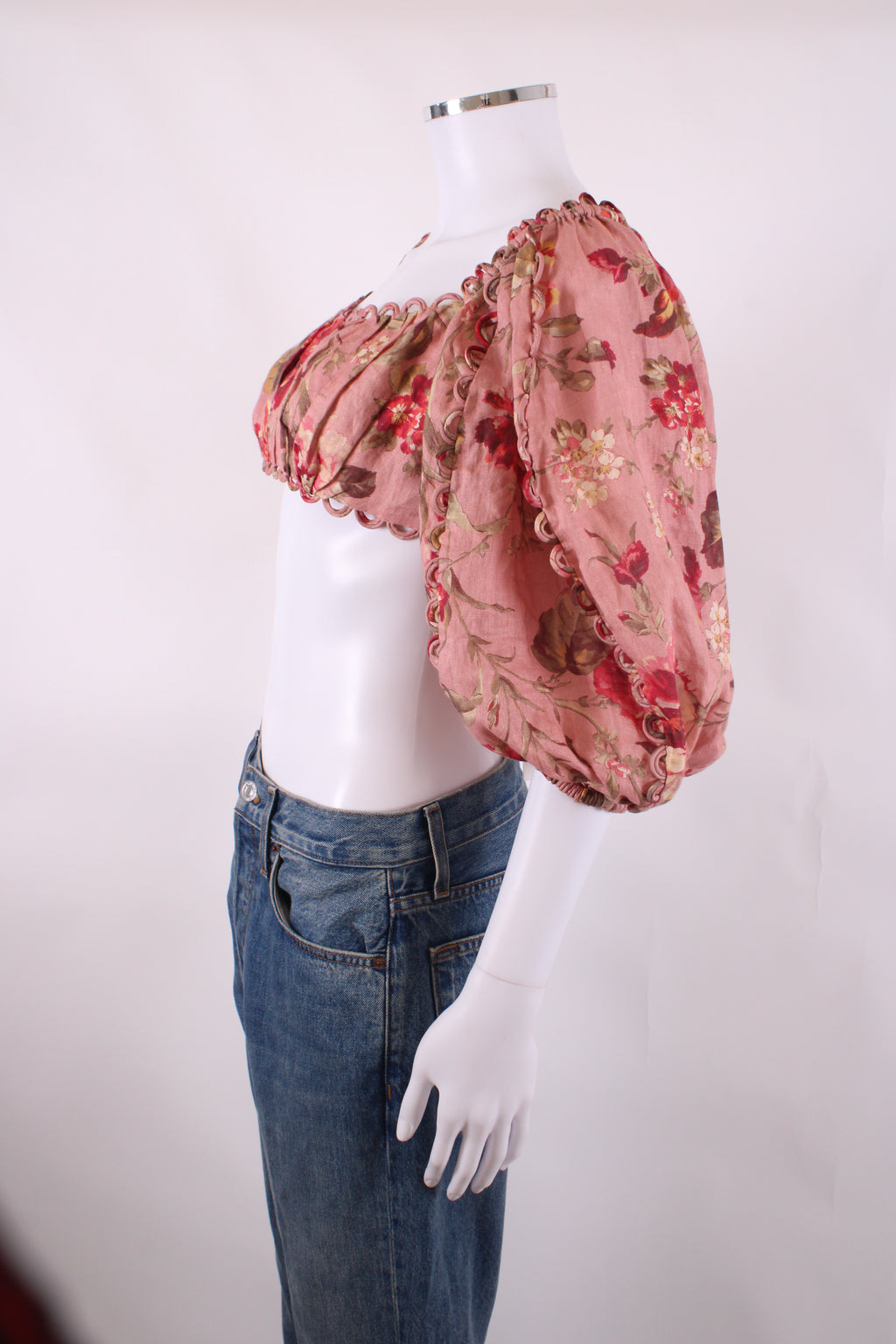 Zimmermann L/S Floral Crop Top Pink/ Red 12