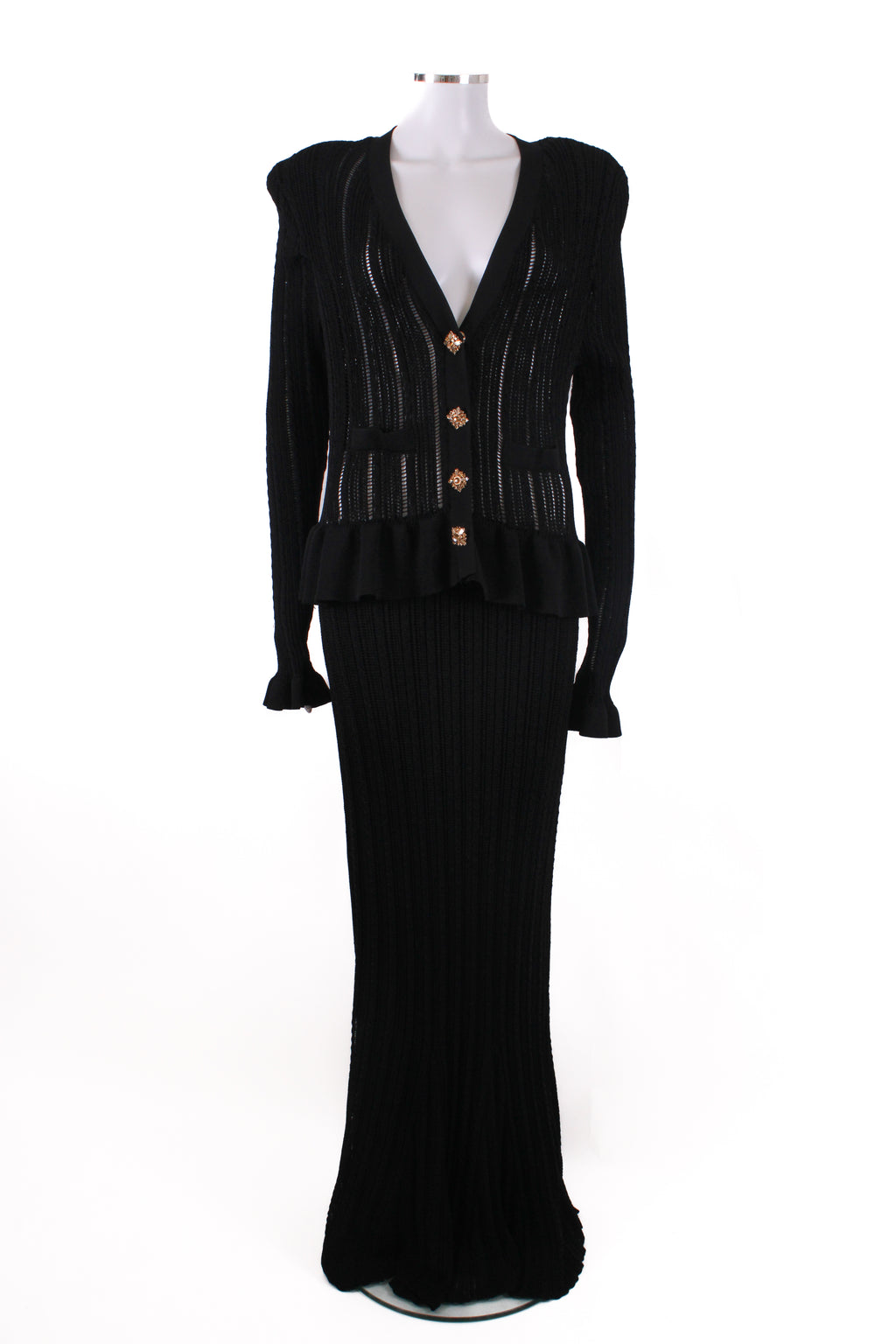 Self Portrait L/S Knit Peplum Dress Black L
