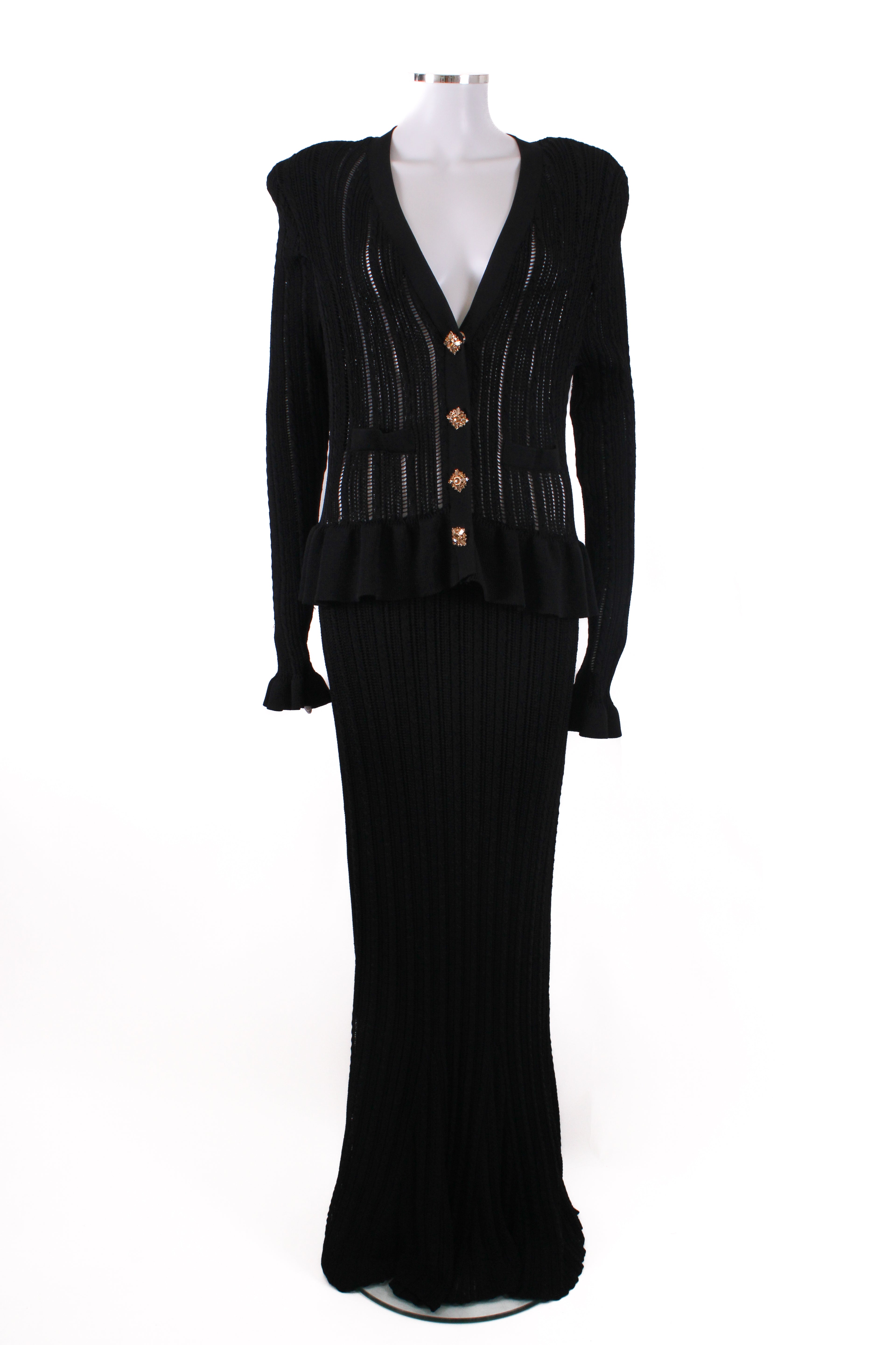 Self Portrait L/S Knit Peplum Dress Black L