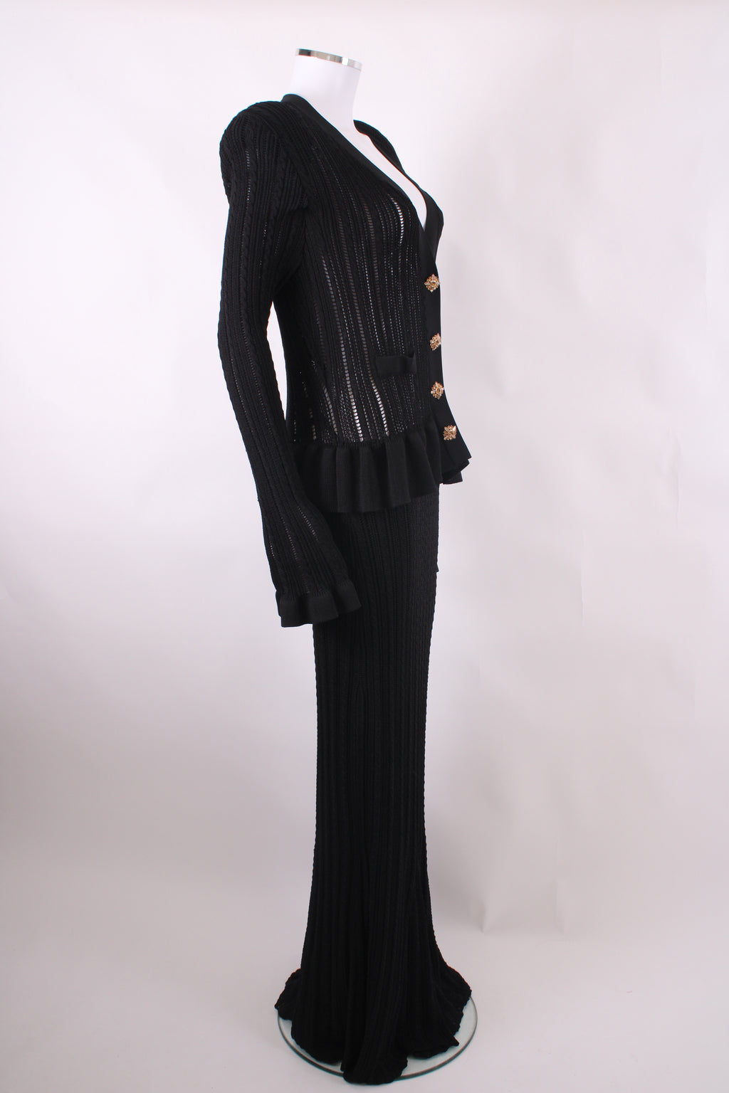 Self Portrait L/S Knit Peplum Dress Black L