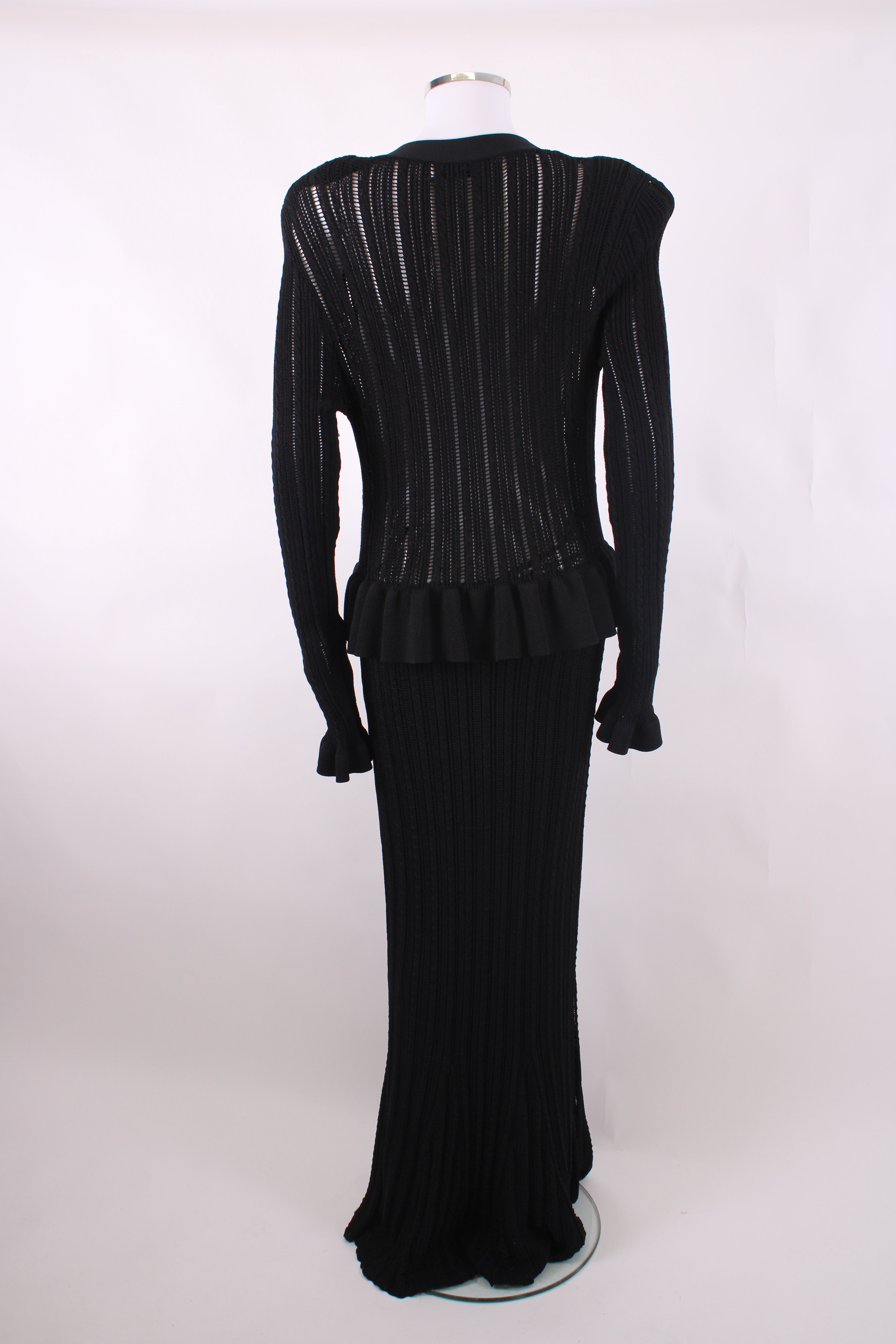 Self Portrait L/S Knit Peplum Dress Black L