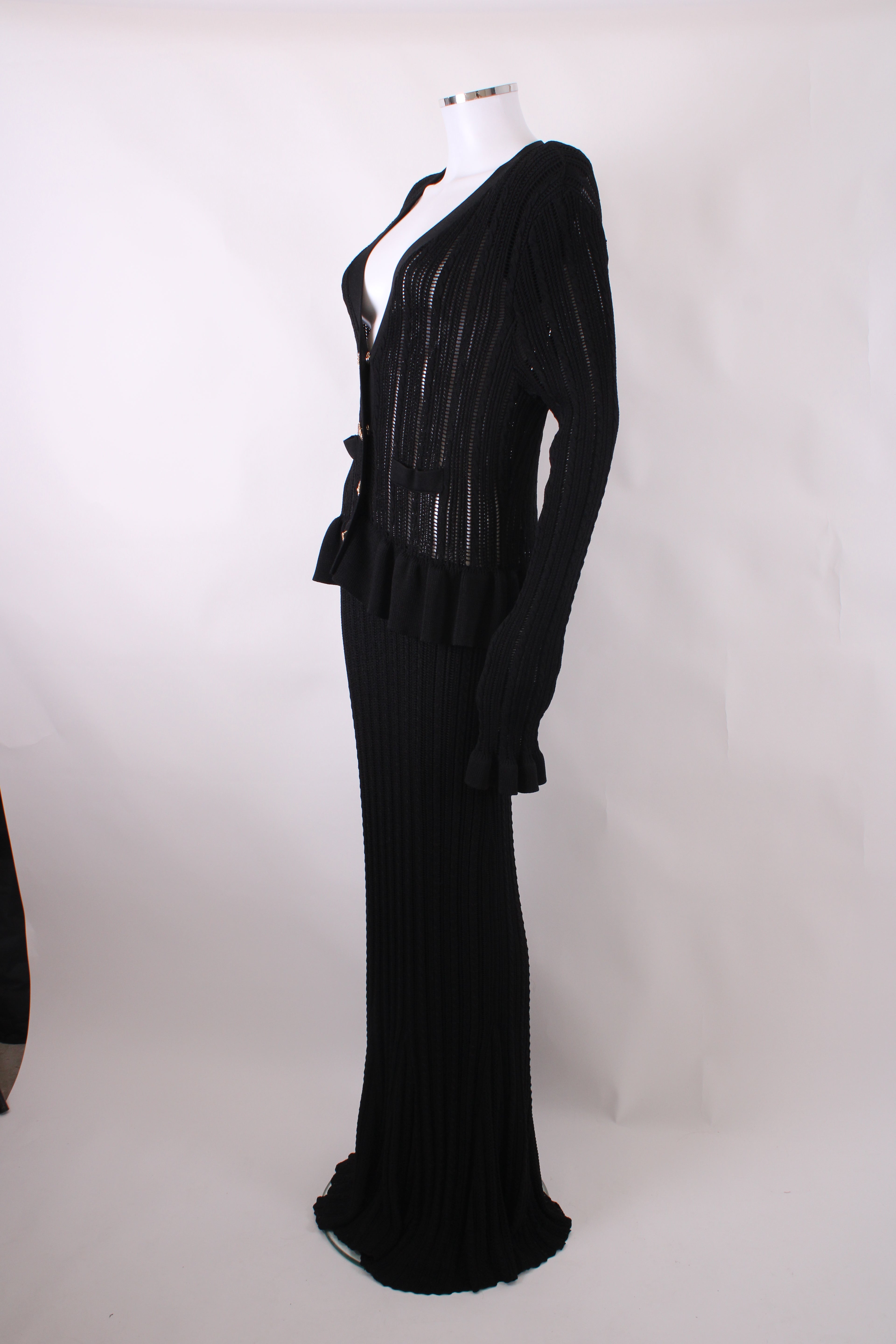 Self Portrait L/S Knit Peplum Dress Black L