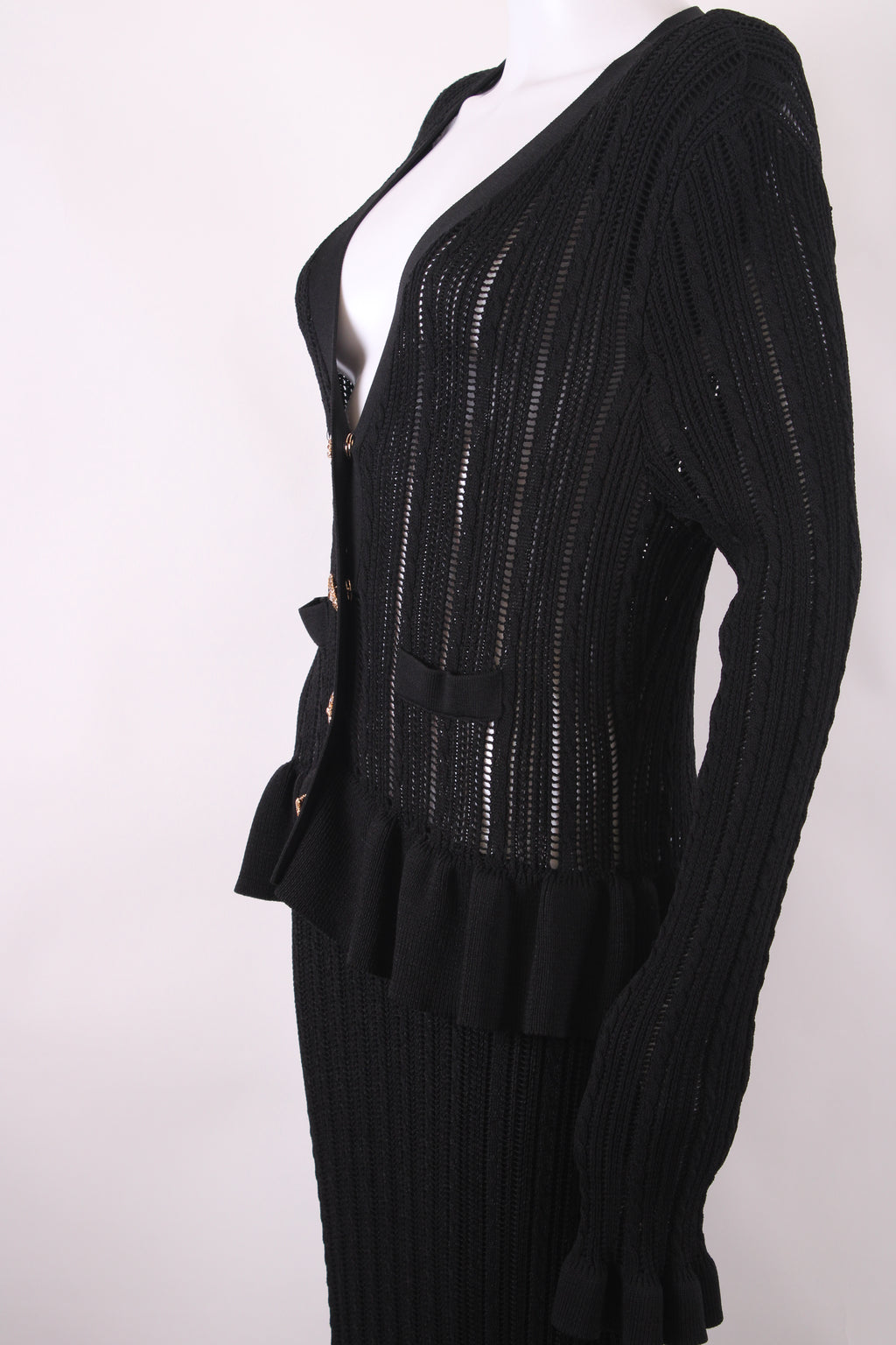 Self Portrait L/S Knit Peplum Dress Black L