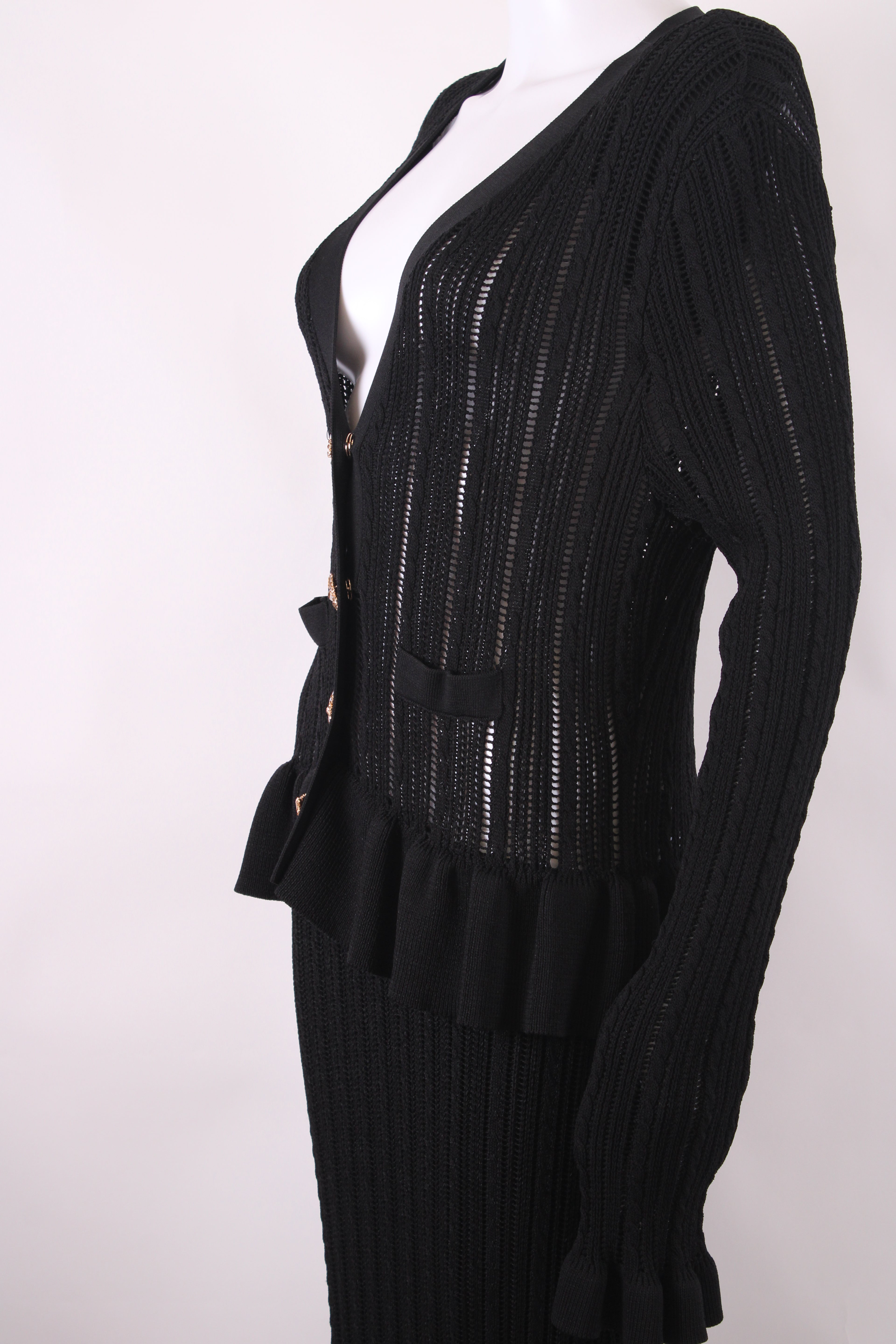 Self Portrait L/S Knit Peplum Dress Black L
