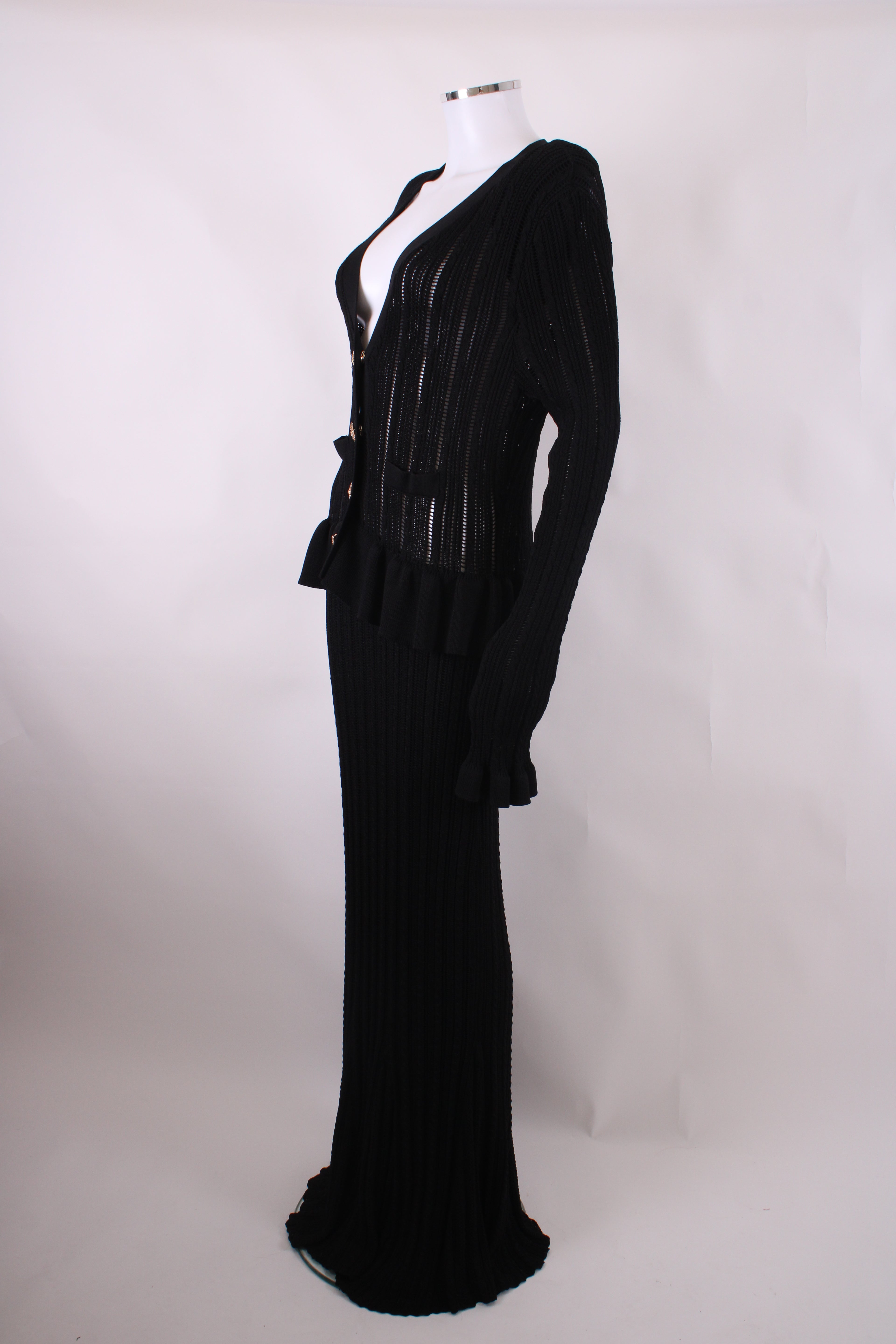 Self Portrait L/S Knit Peplum Dress Black L
