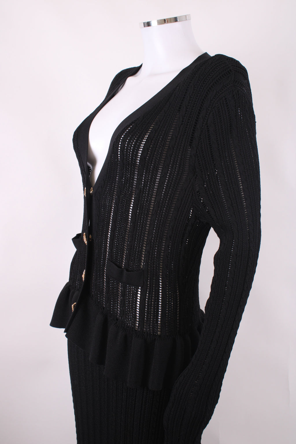 Self Portrait L/S Knit Peplum Dress Black L