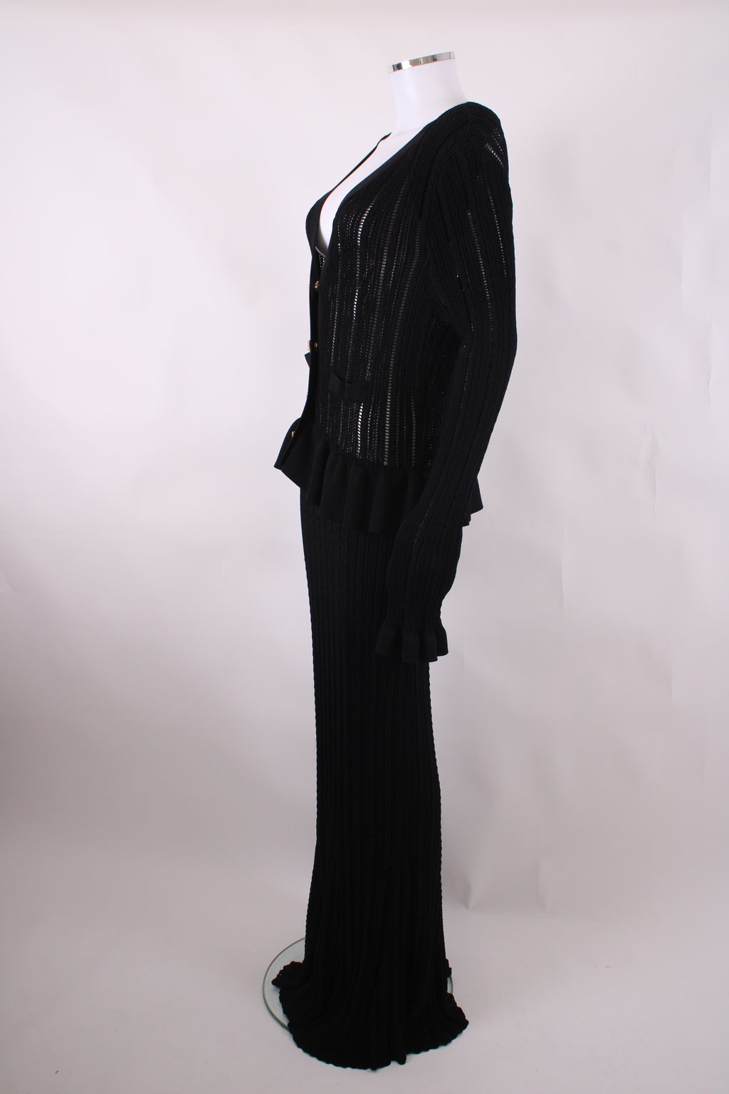 Self Portrait L/S Knit Peplum Dress Black L
