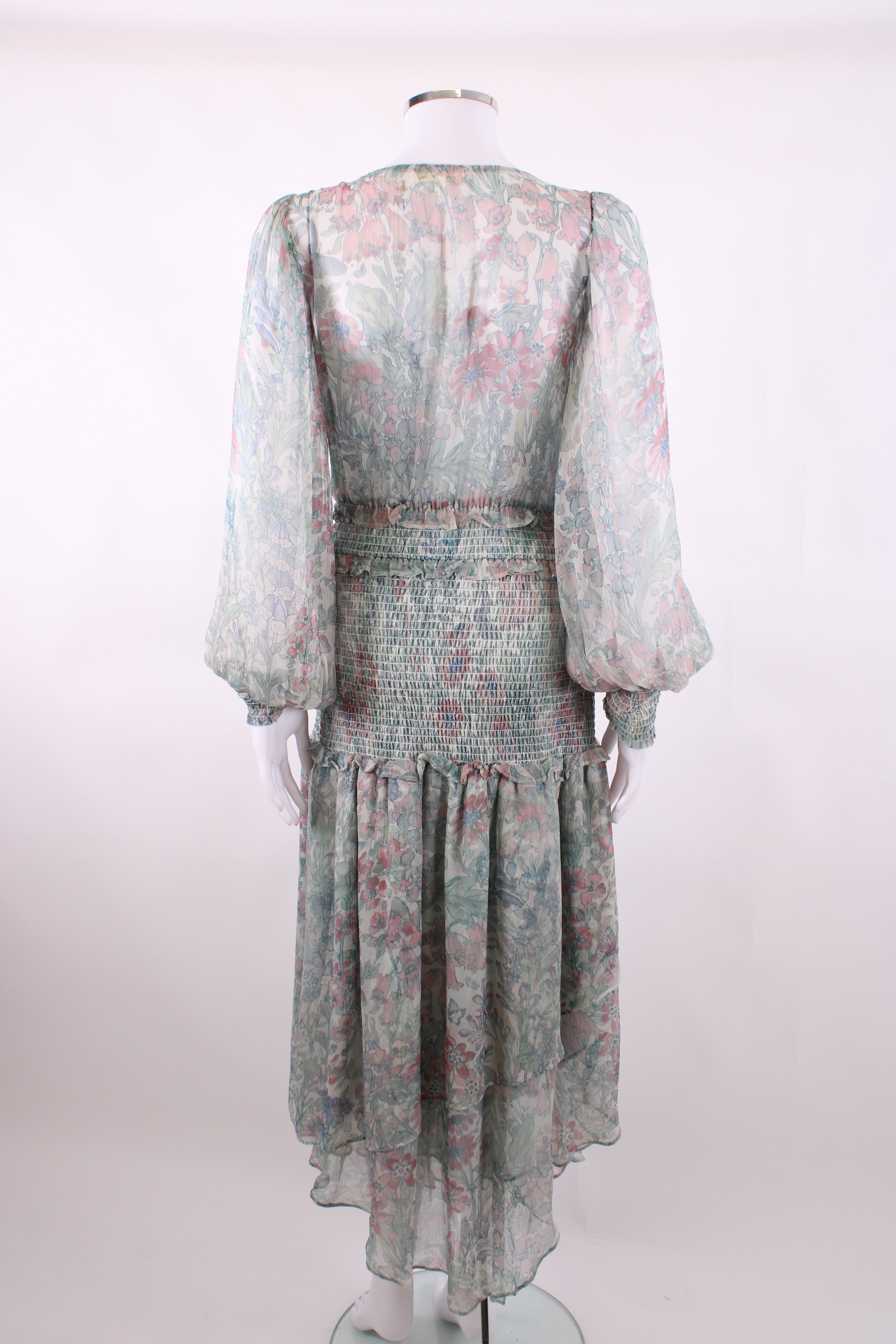 Love Shack Fancy L/S Floral Print Dress Green/ Pink S