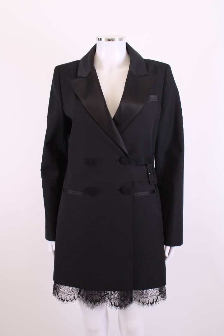 Self Portrait Lace Trim Blazer Dress Black 12