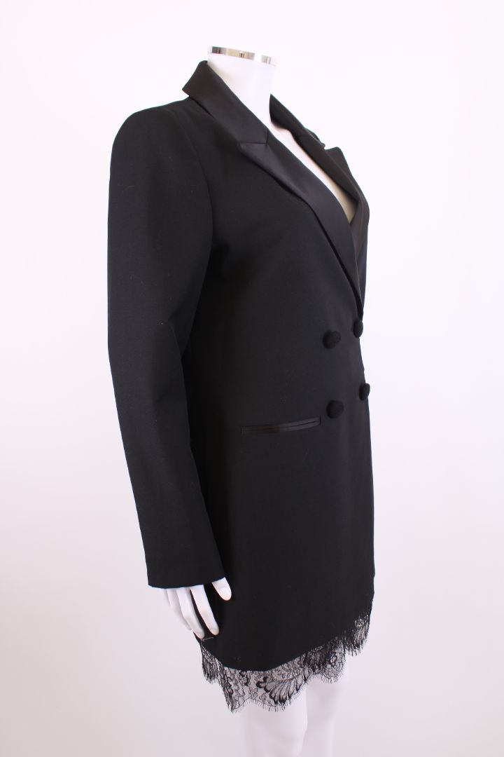Self Portrait Lace Trim Blazer Dress Black 12