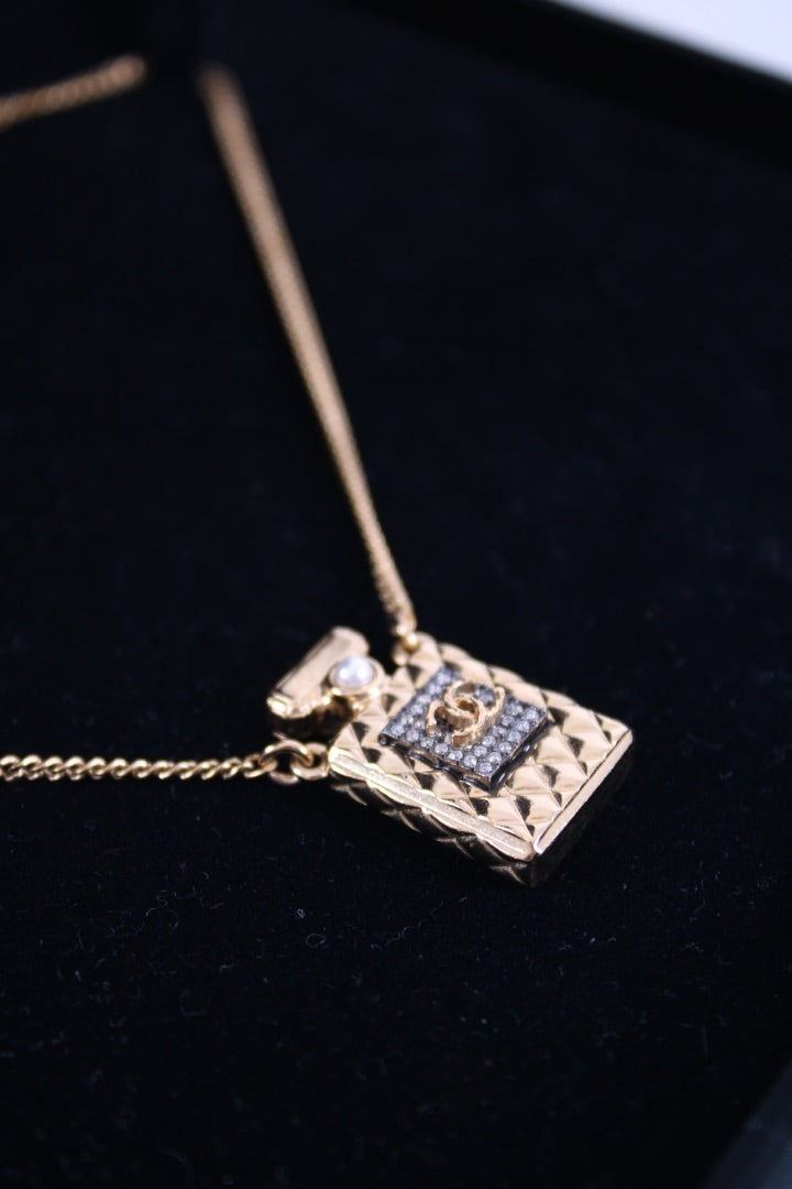 Chanel Faux Pearl Crystal Perfume Necklace Gold Tone