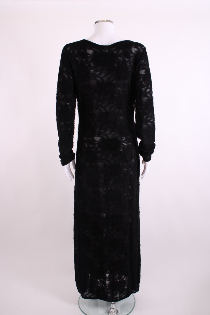 Chanel L/S Camellia Knit Dress Black 10