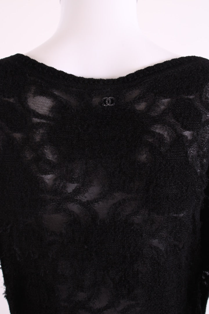 Chanel L/S Camellia Knit Dress Black 10