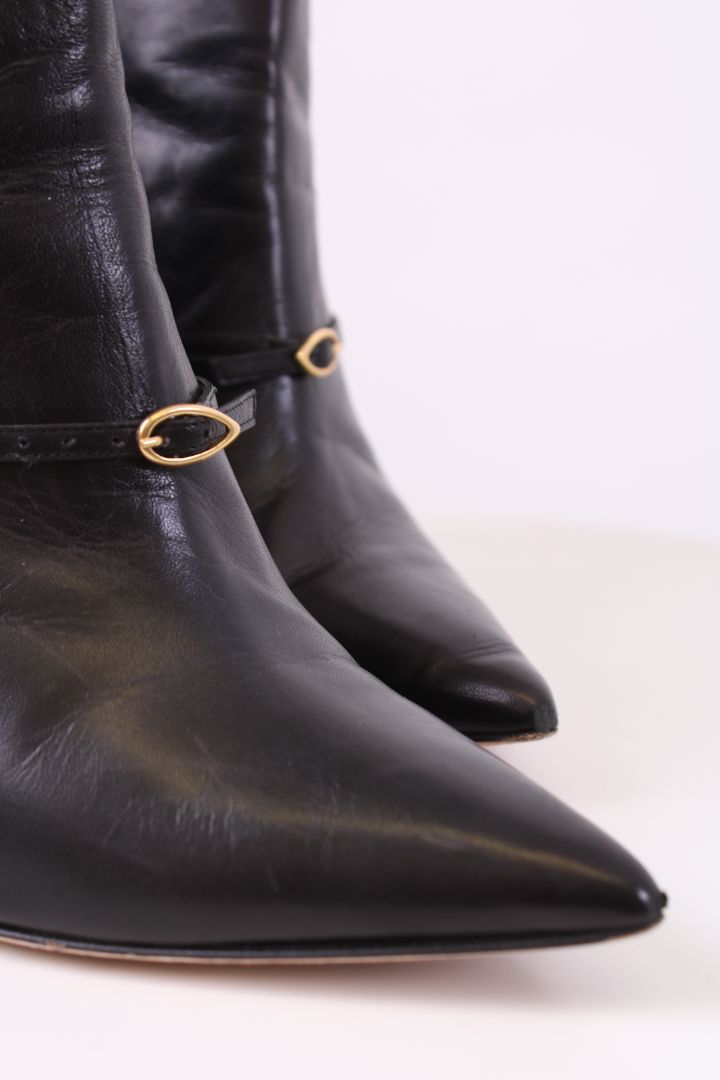 Jennifer Chamandi Strap Pointed Ankle Boots Black 38.5