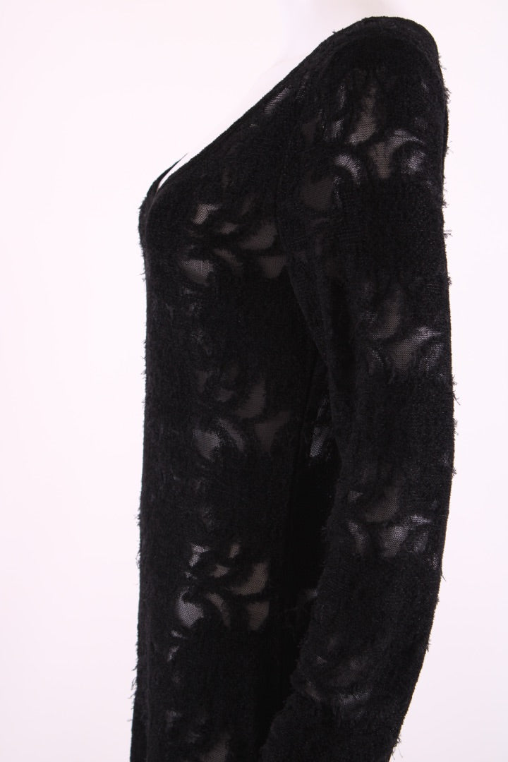 Chanel L/S Camellia Knit Dress Black 10