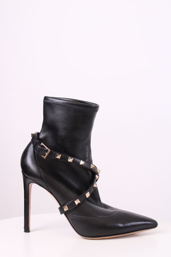 Valentino Rockstud Wrap Strap Ankle Boots Black 39