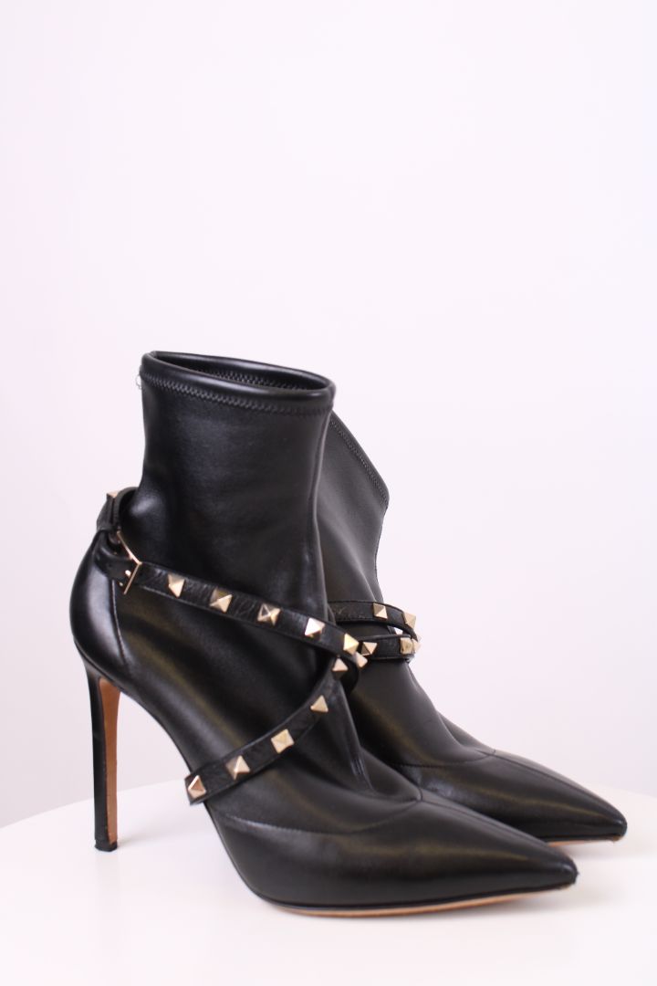 Valentino Rockstud Wrap Strap Ankle Boots Black 39