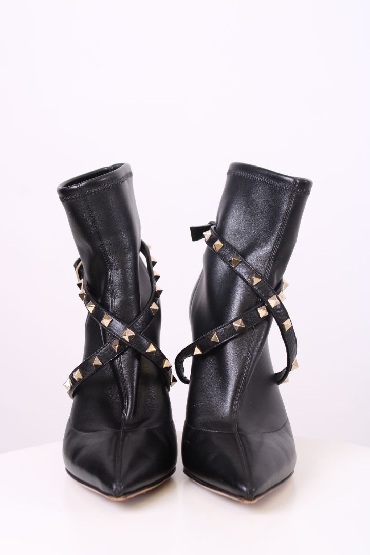 Valentino Rockstud Wrap Strap Ankle Boots Black 39