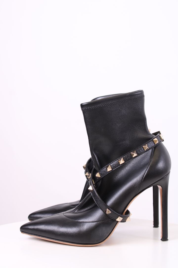 Valentino Rockstud Wrap Strap Ankle Boots Black 39