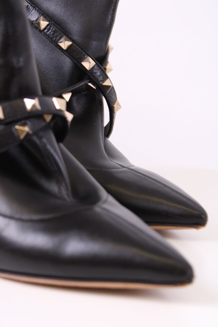 Valentino Rockstud Wrap Strap Ankle Boots Black 39