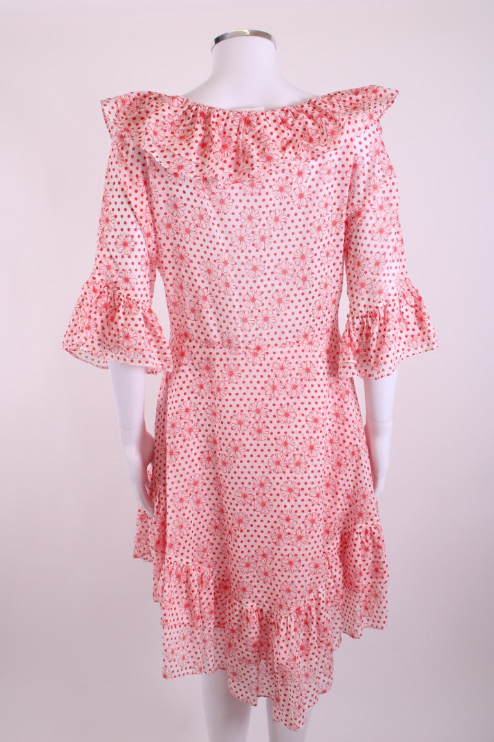 Lisa Marie Fernandez Floral Ruffle Dress White/ Red M