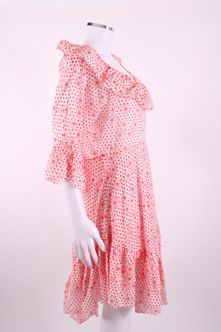 Lisa Marie Fernandez Floral Ruffle Dress White/ Red M