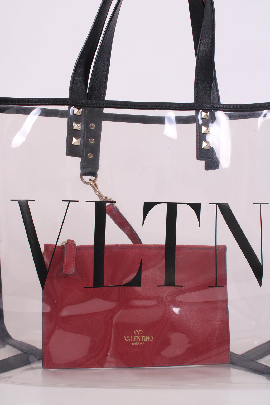 Valentino PVC Logo Tote & Pouch Clear/ Black