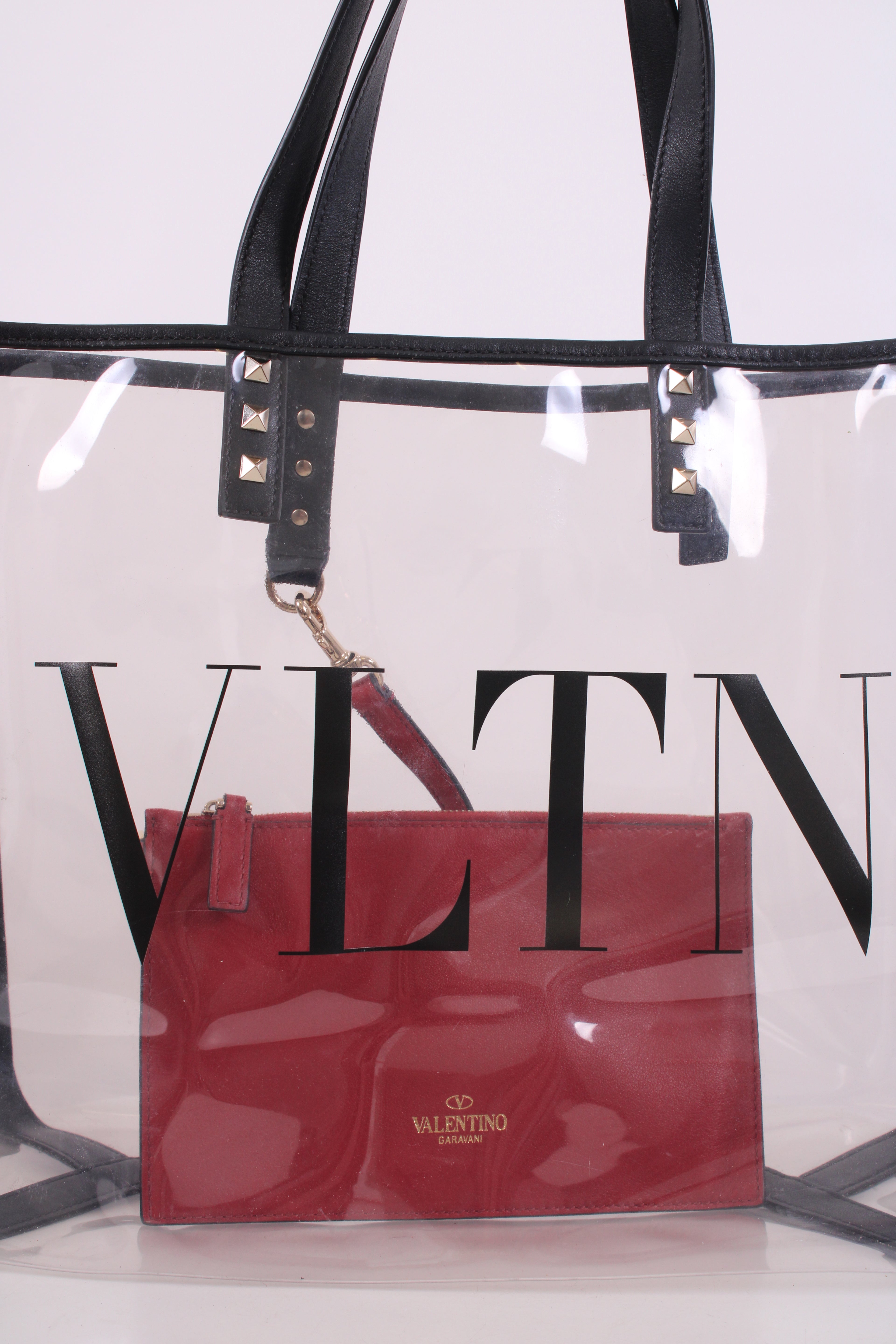 Valentino PVC Logo Tote & Pouch Clear/ Black