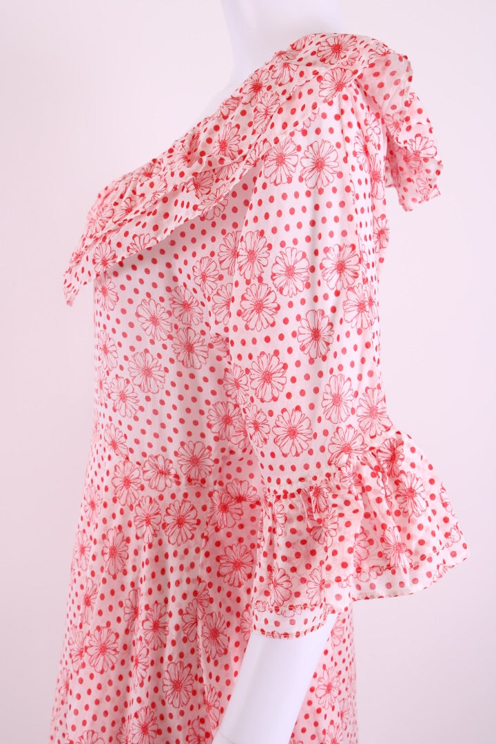 Lisa Marie Fernandez Floral Ruffle Dress White/ Red M