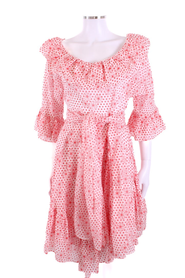 Lisa Marie Fernandez Floral Ruffle Dress White/ Red M