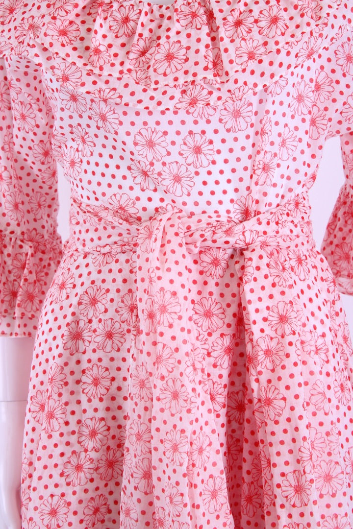 Lisa Marie Fernandez Floral Ruffle Dress White/ Red M