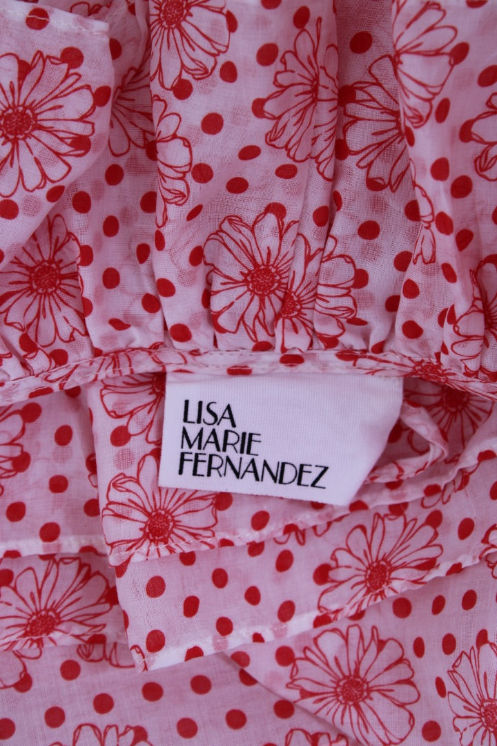 Lisa Marie Fernandez Floral Ruffle Dress White/ Red M
