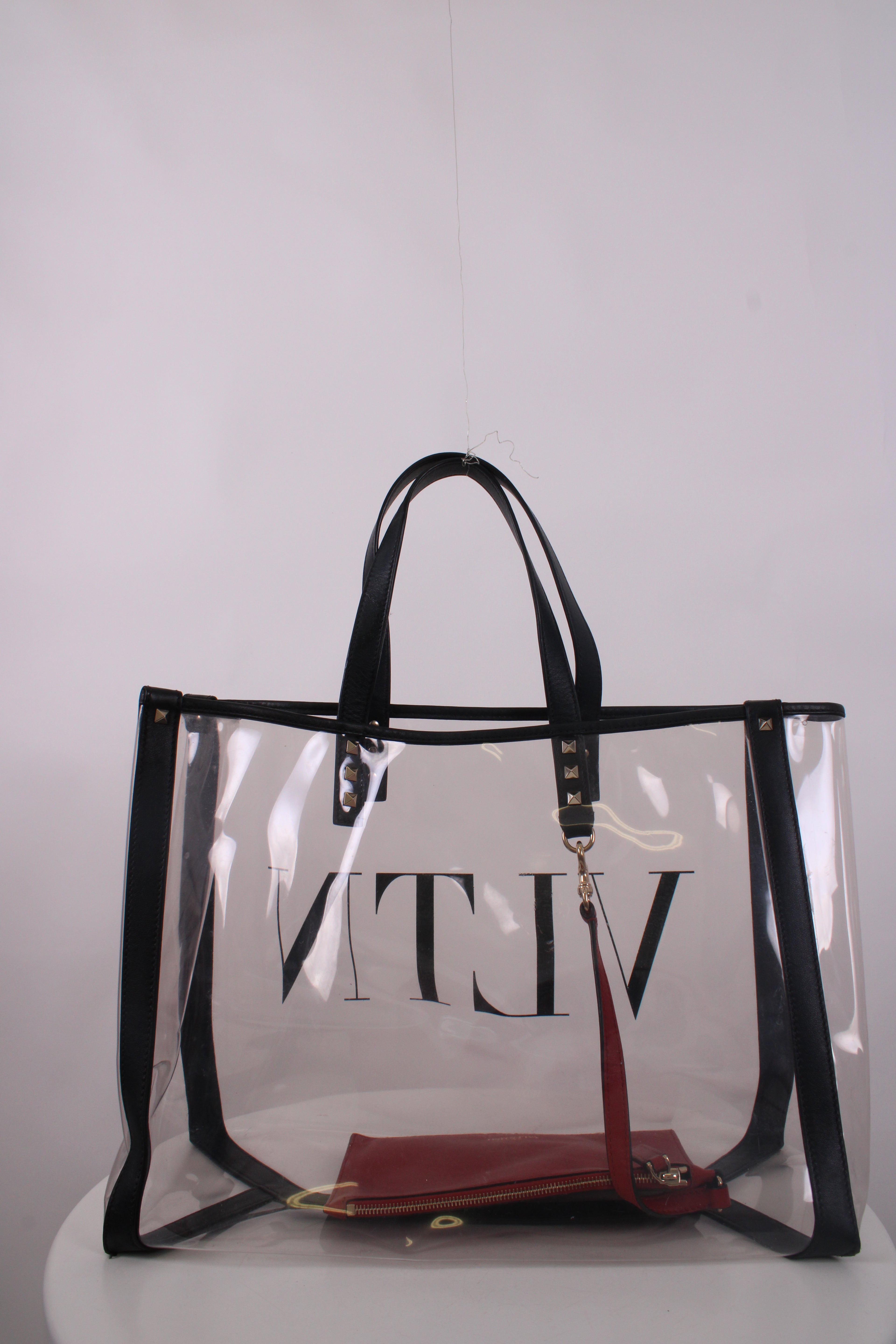 Valentino PVC Logo Tote & Pouch Clear/ Black