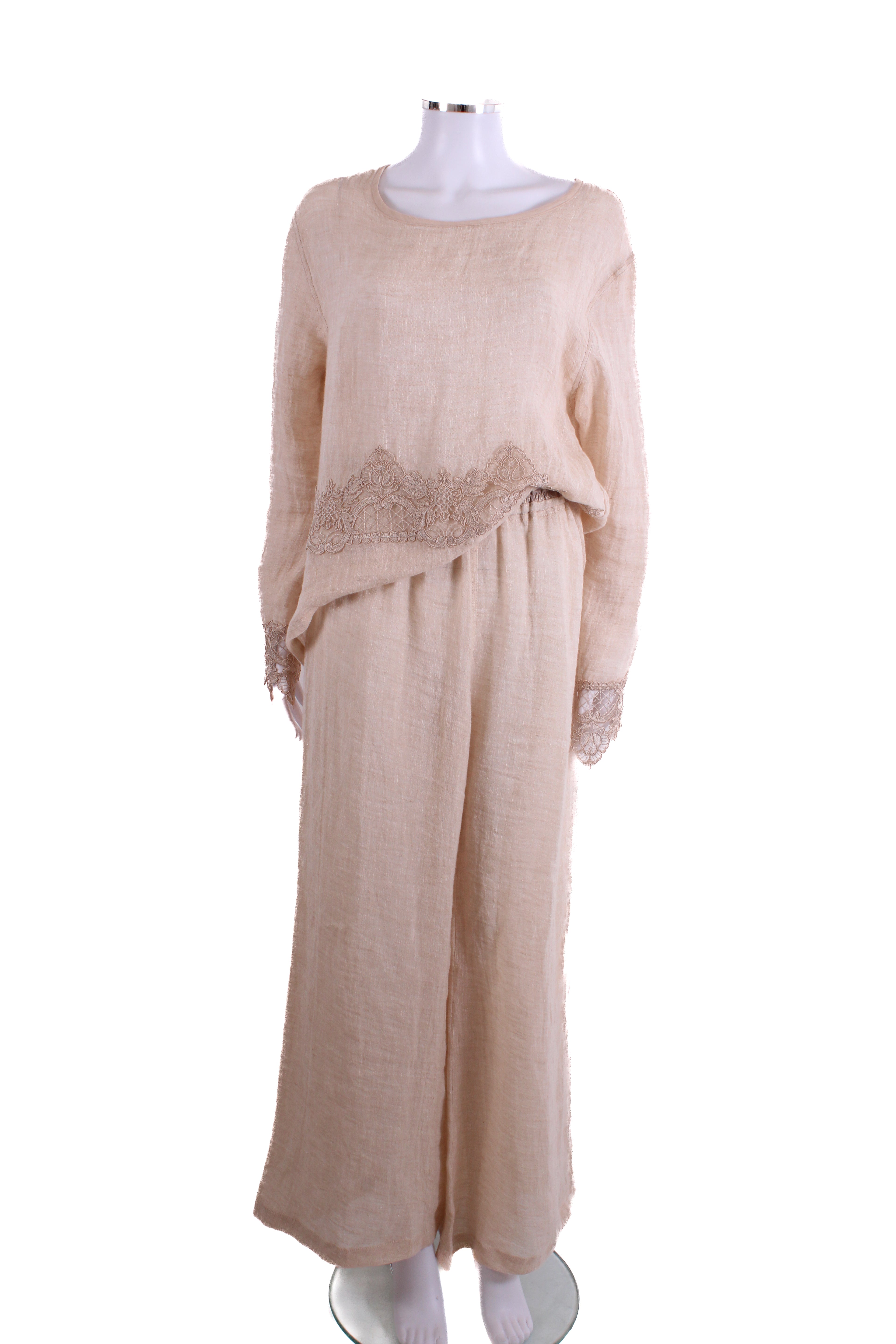 Maurizio Lace Trim Top/Trouser Co-ord Beige M