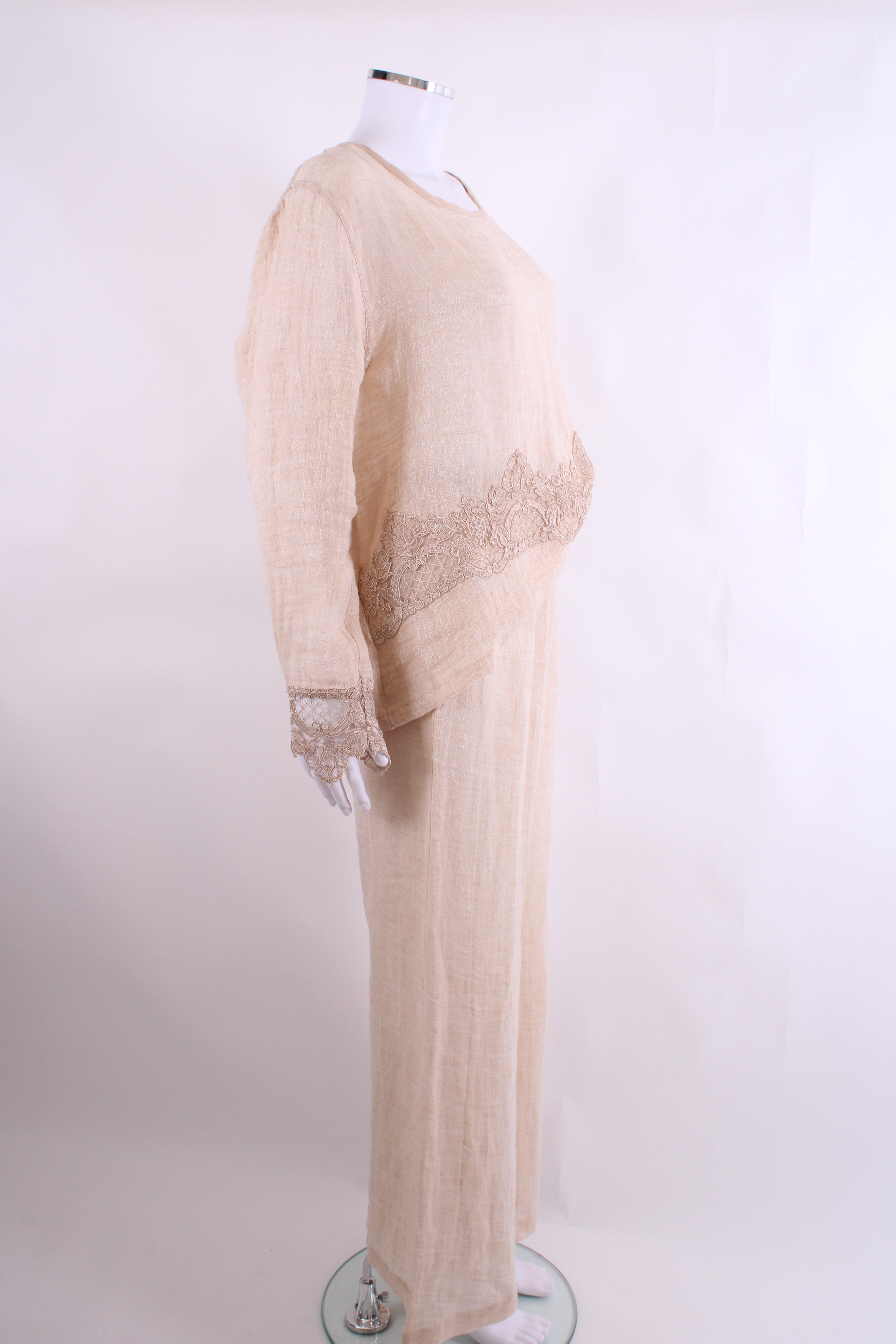 Maurizio Lace Trim Top/Trouser Co-ord Beige M