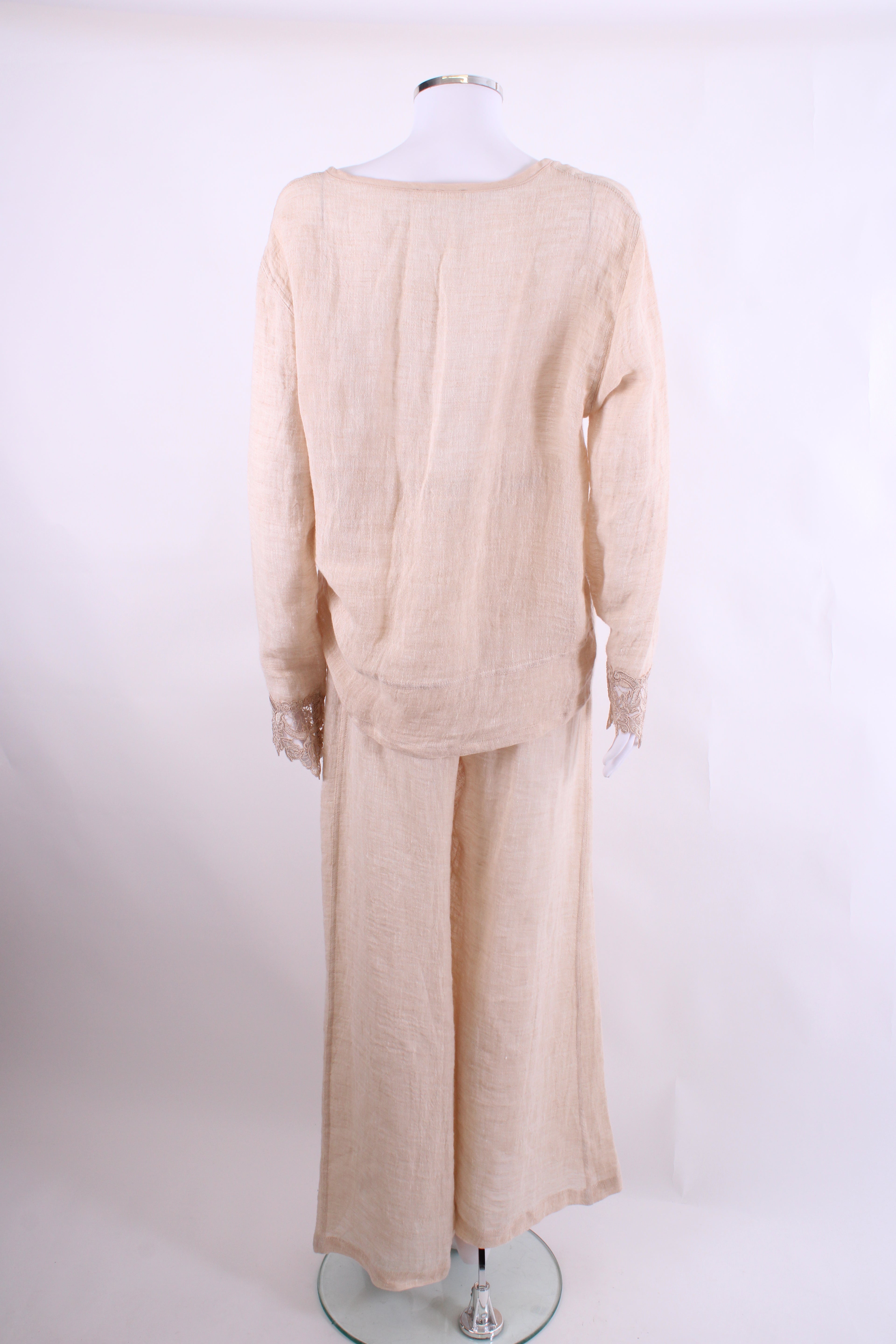 Maurizio Lace Trim Top/Trouser Co-ord Beige M