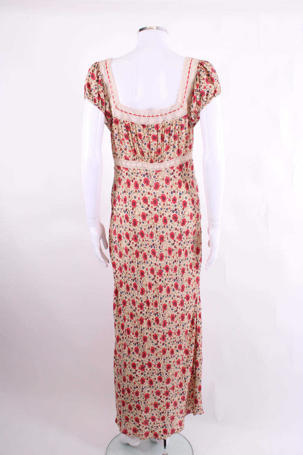 Rixo S/S Floral Lace Trim Dress Beige/ Red 10