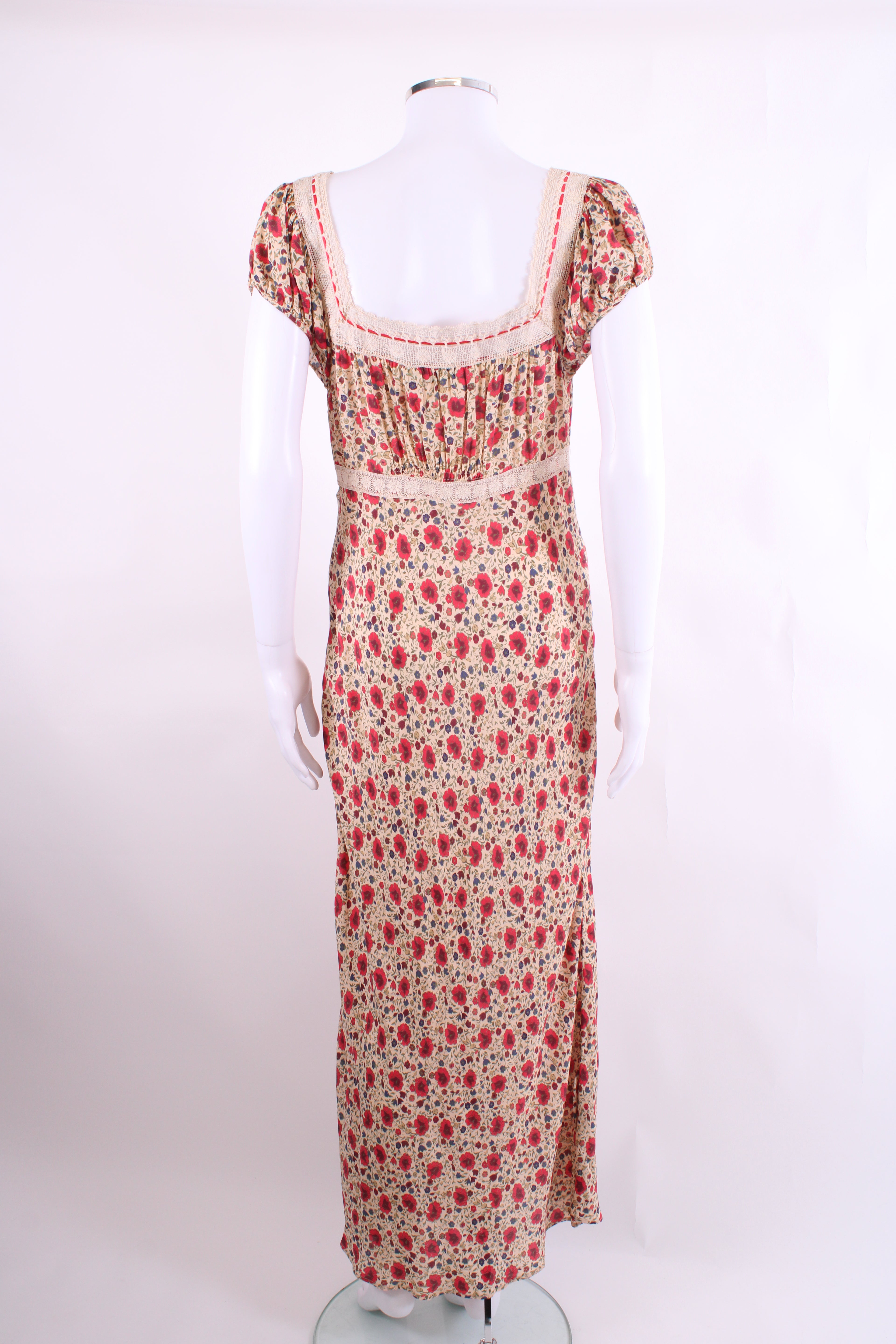 Rixo S/S Floral Lace Trim Dress Beige/ Red 10