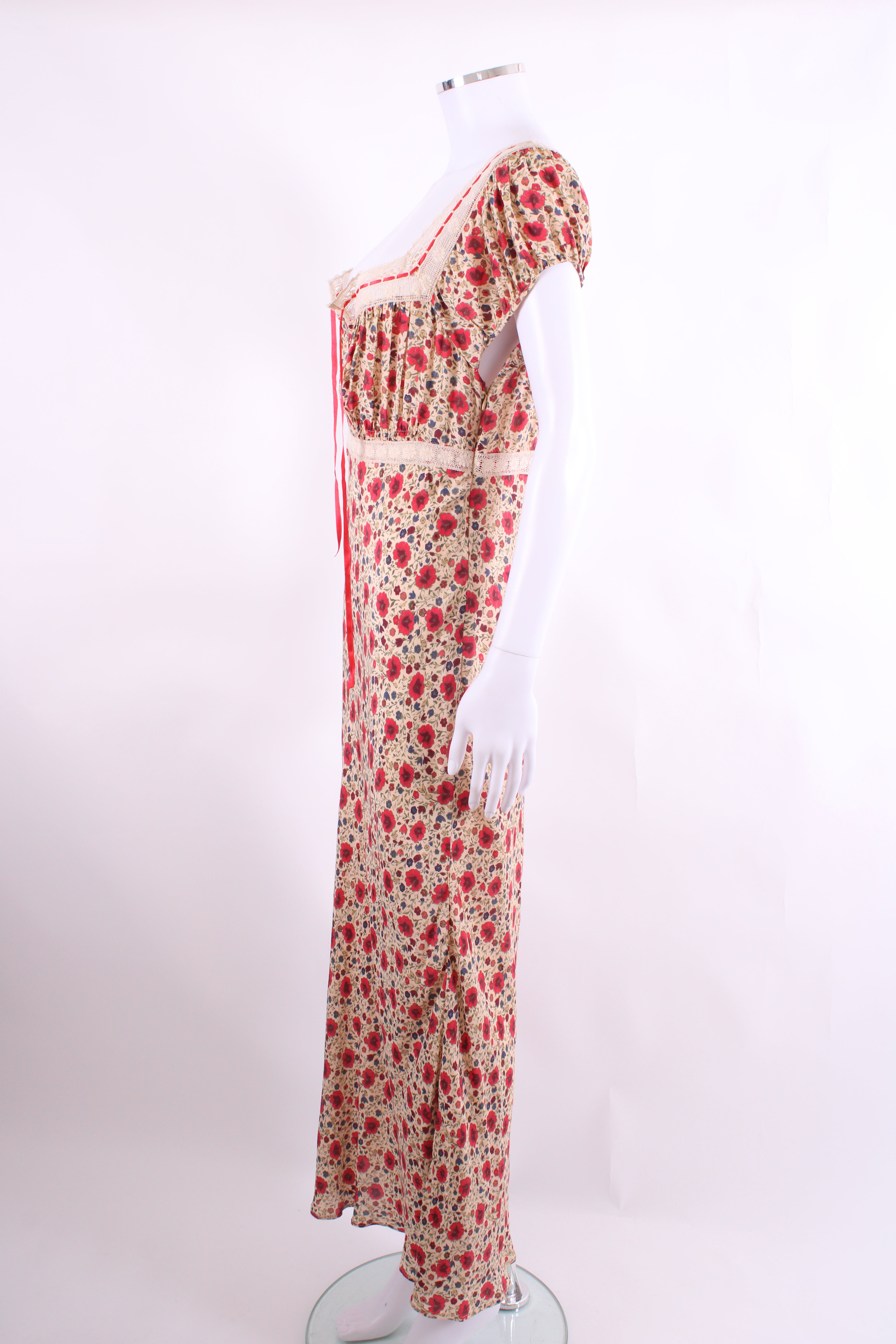 Rixo S/S Floral Lace Trim Dress Beige/ Red 10