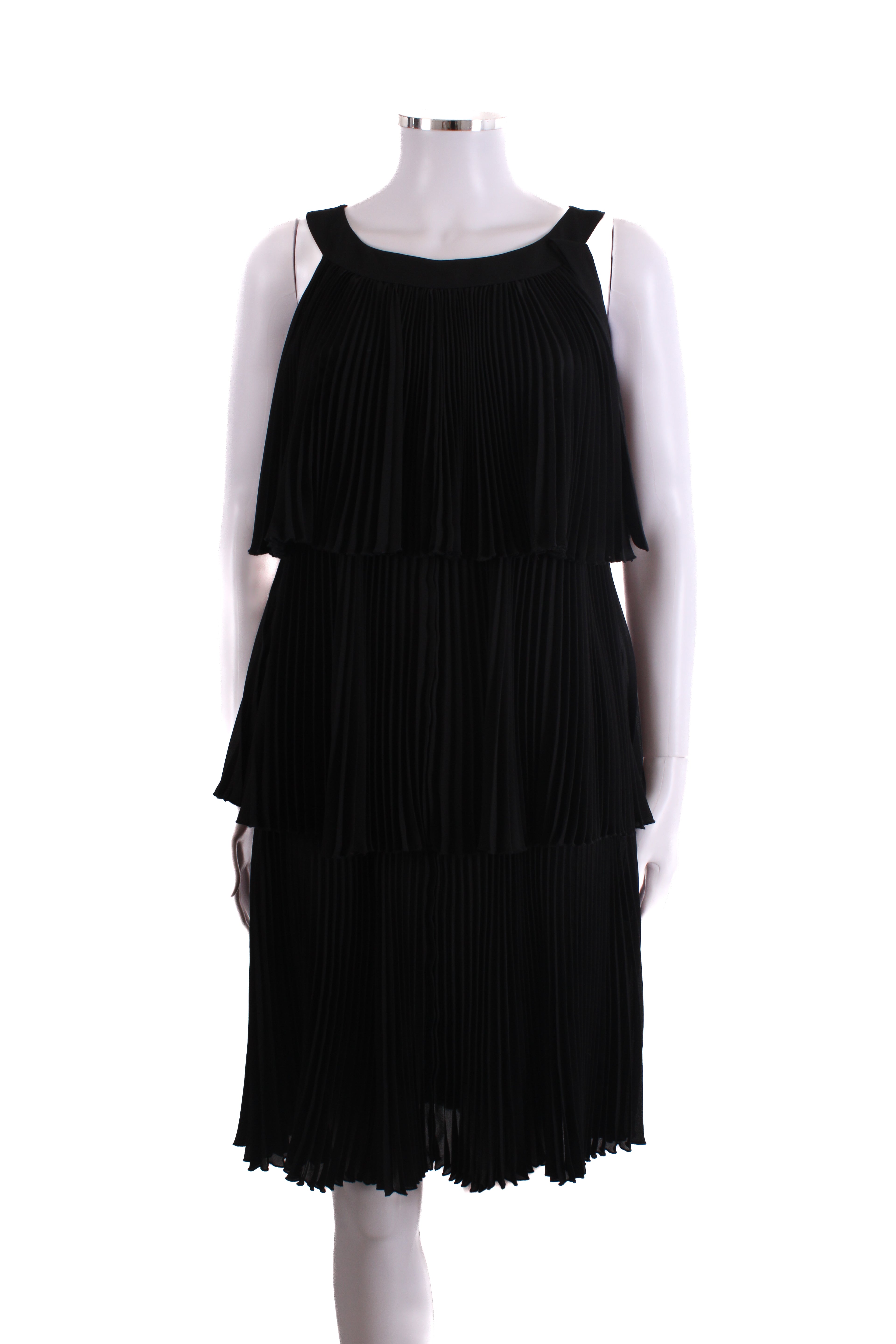 Red Valentino S/S Pleat Ruffle Dress Black 10