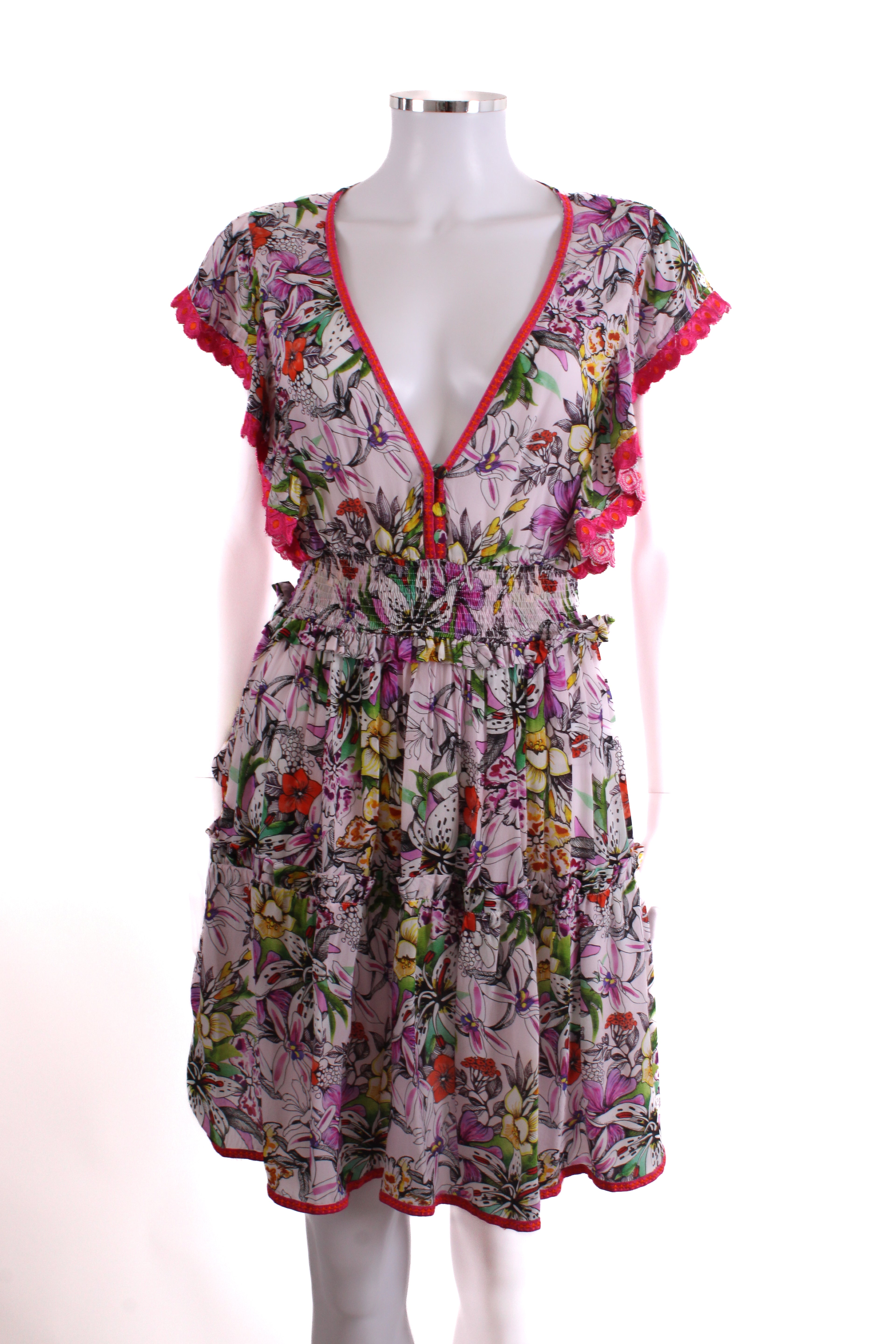 TAJ Floral Mini Dress White 0
