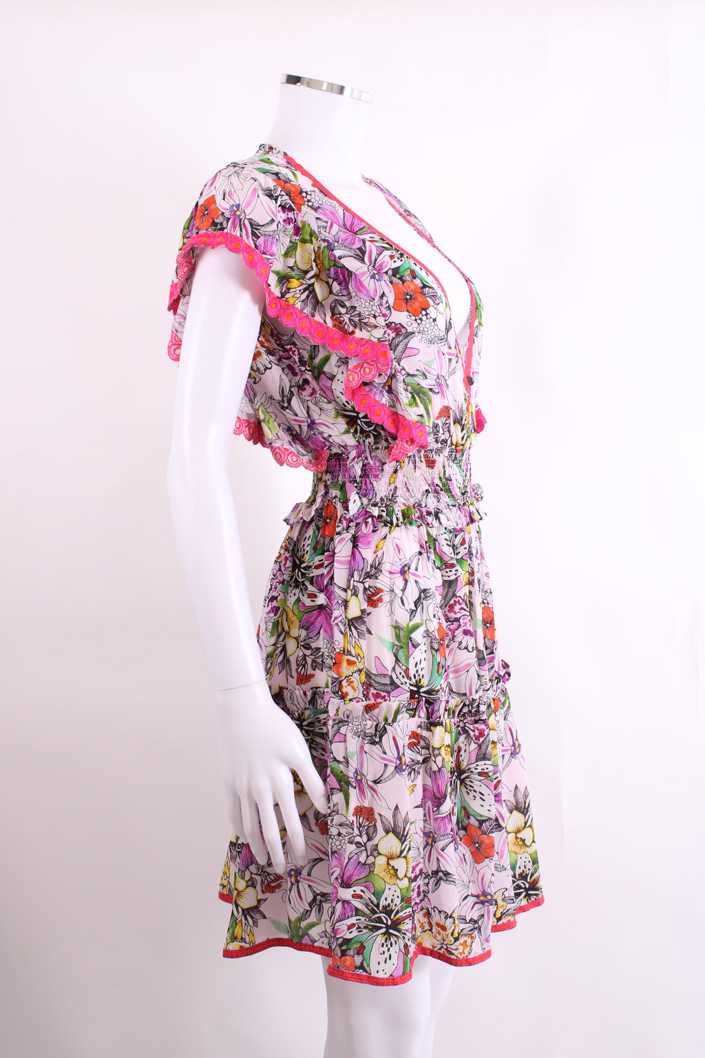 TAJ Floral Mini Dress White 0
