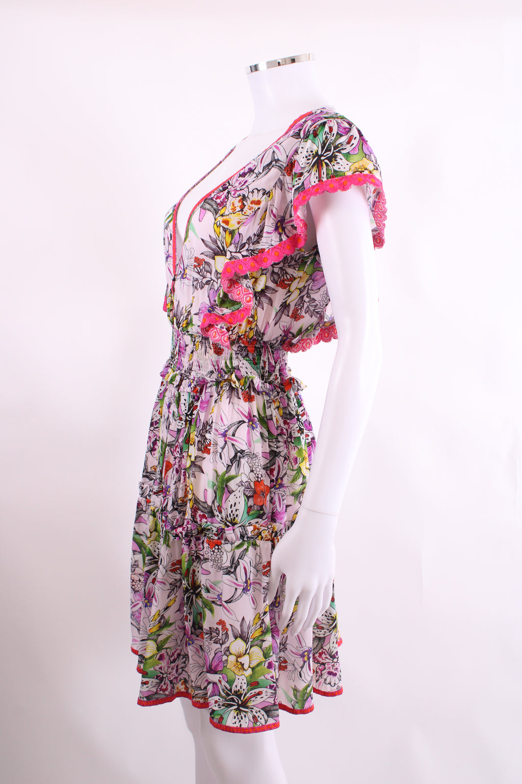 TAJ Floral Mini Dress White 0