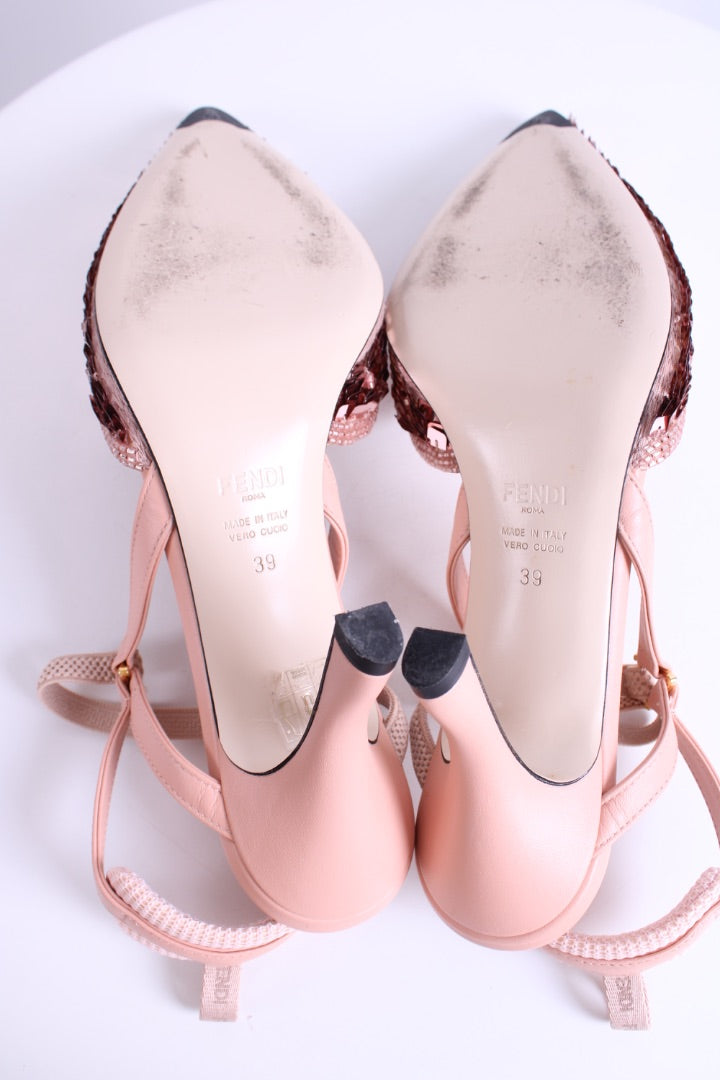 Fendi Sequin Slingback Heels Pink 39