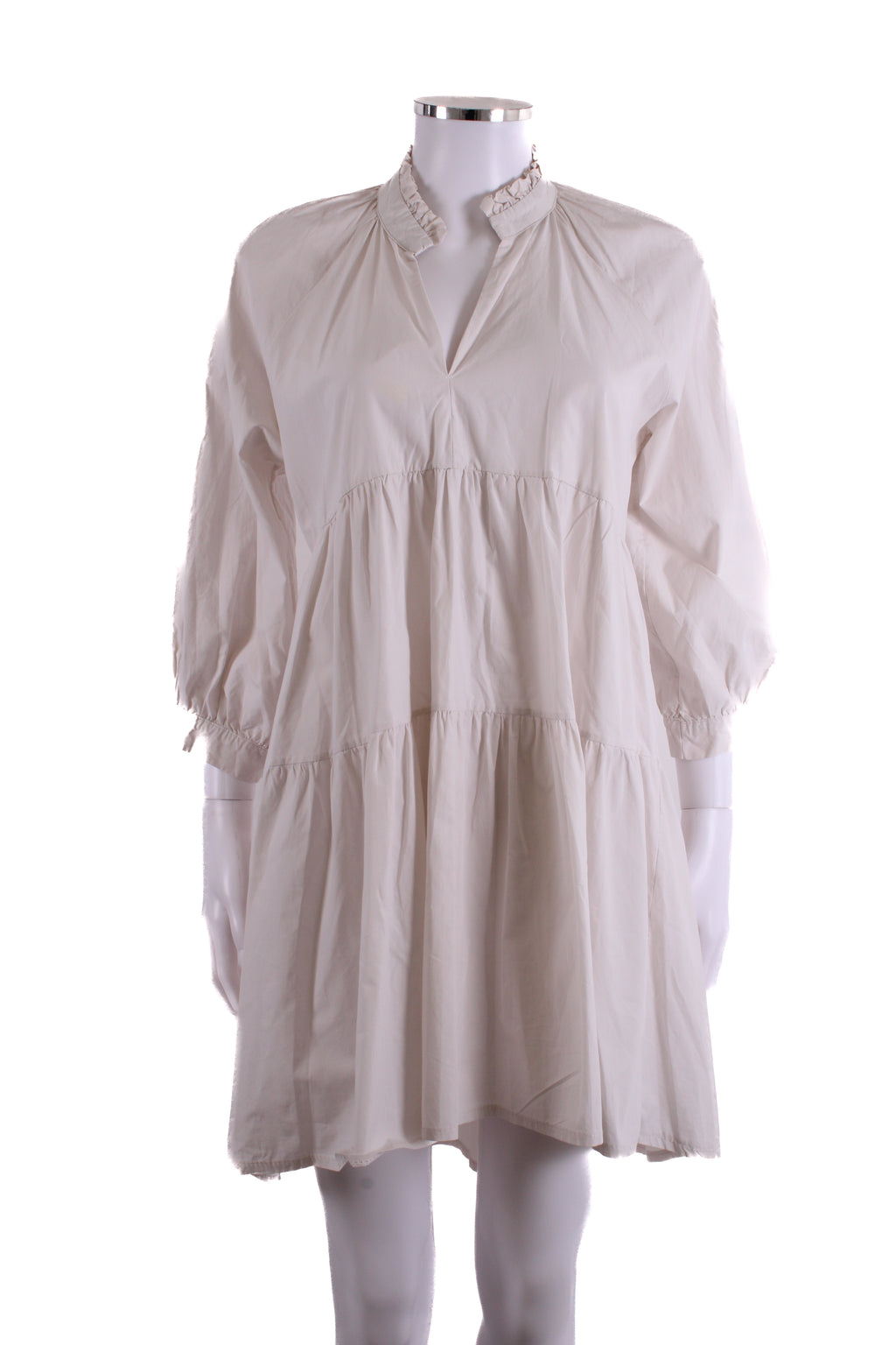 SENES ruffle cotton long sleeve dress White S