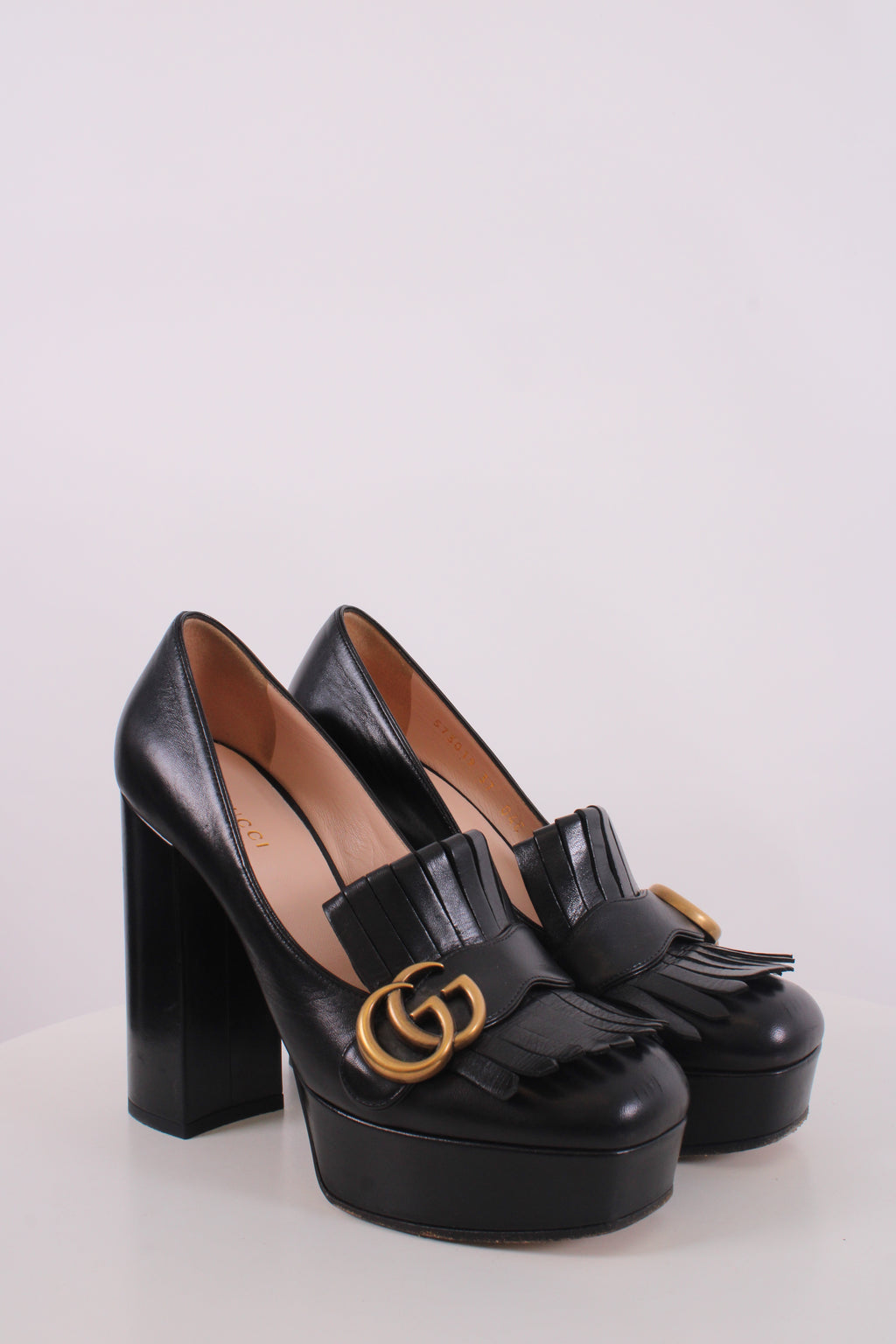 Gucci GG Marmont Fringe Platform Heels Black 37