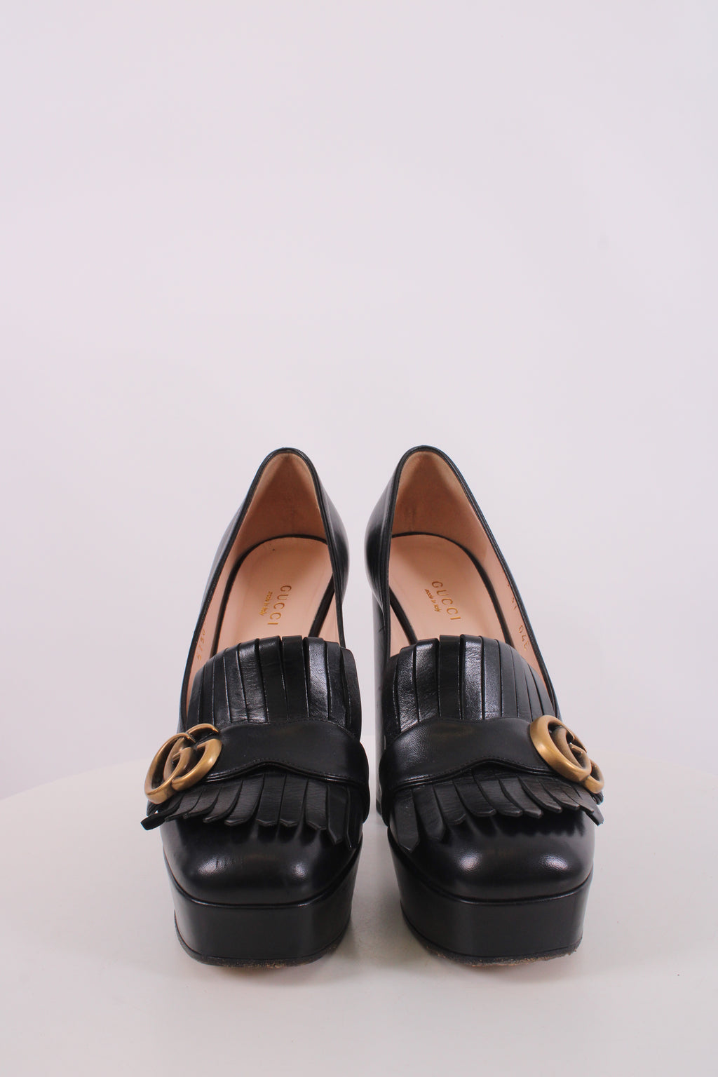 Gucci GG Marmont Fringe Platform Heels Black 37